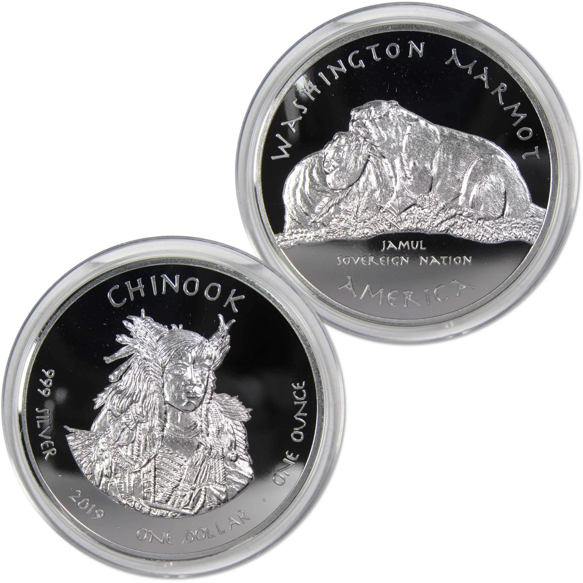 2019 Native American Jamul Chinook Washington Marmot 1 oz .999 Silver $1 Proof