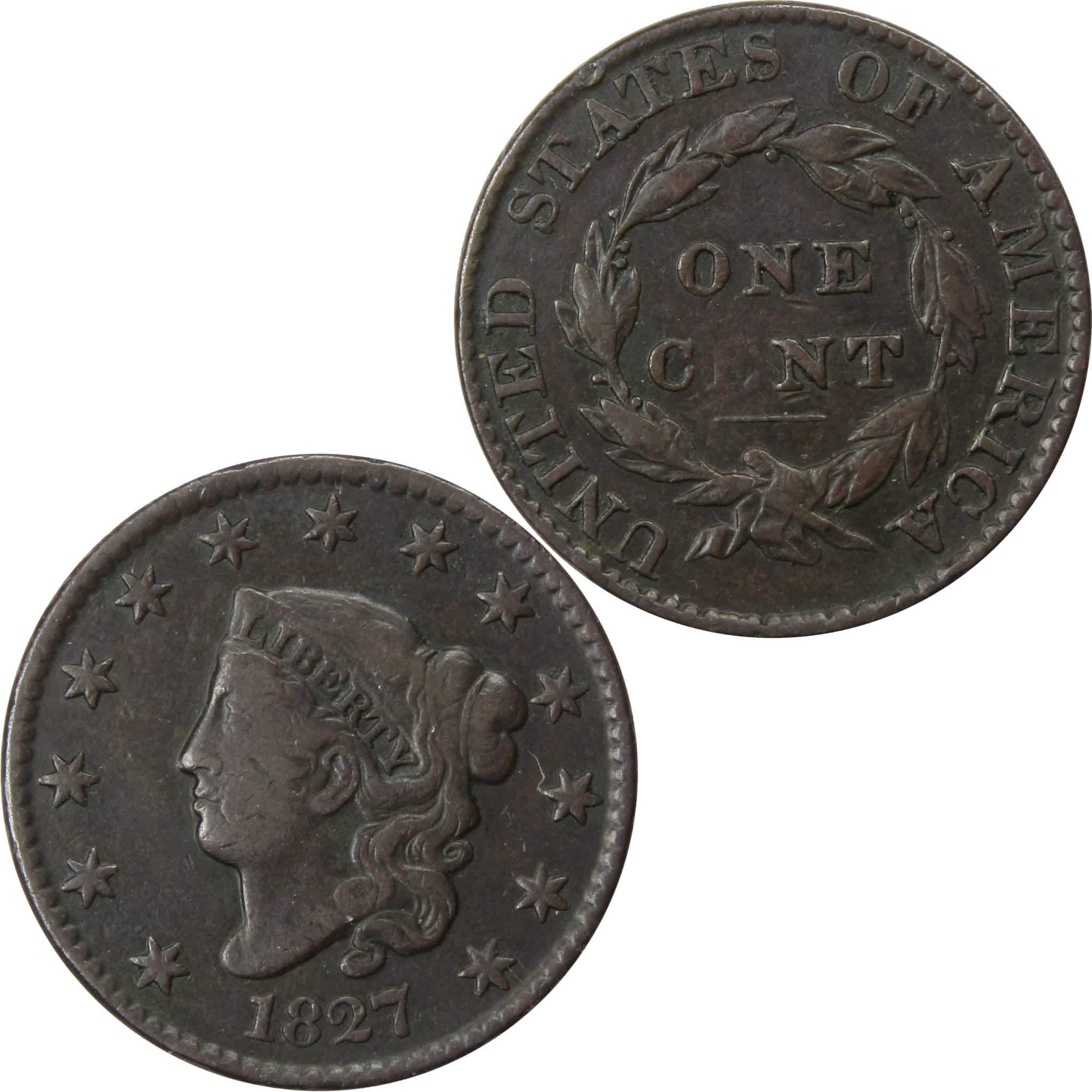 1827 Coronet Head Large Cent VF Very Fine Copper Penny 1c SKU:IPC463