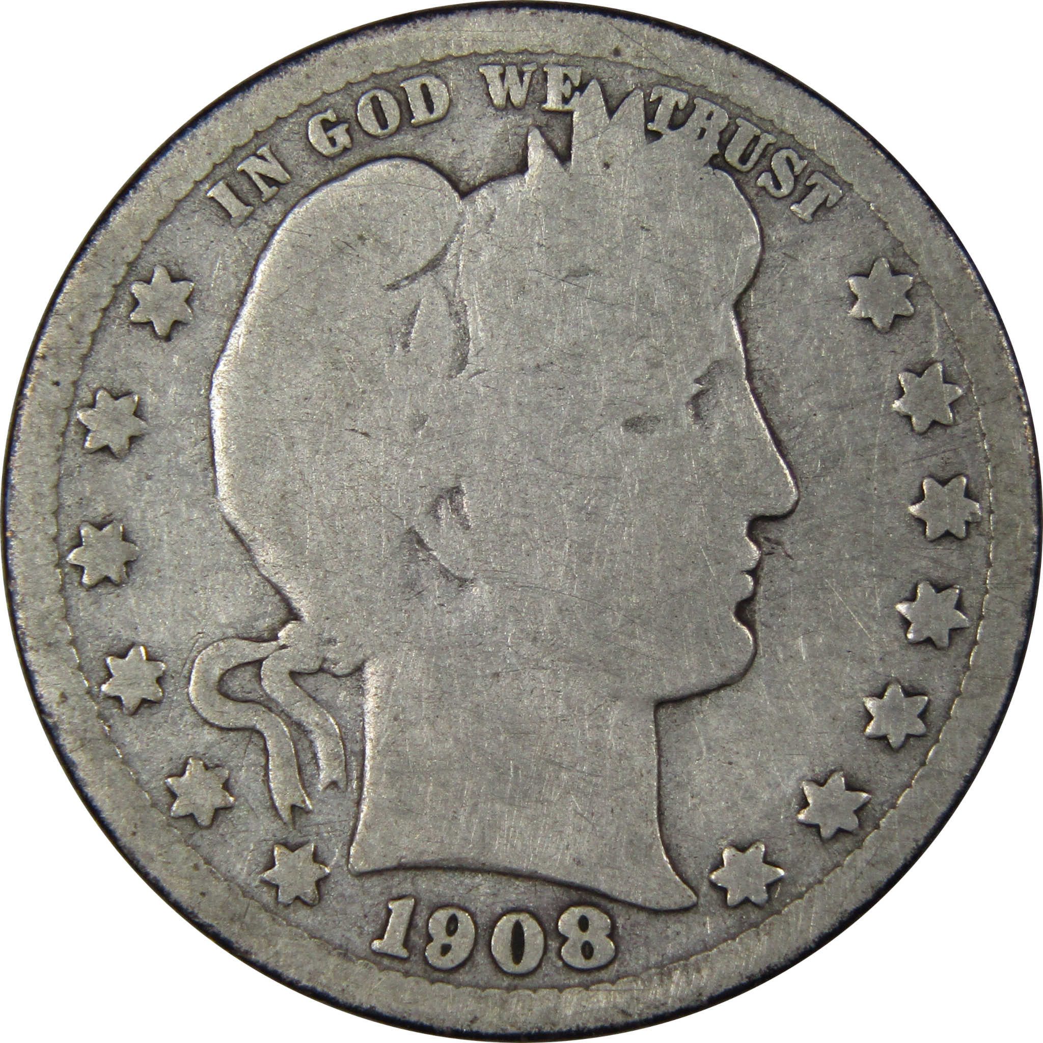 1908 S Barber Quarter AG About Good 90% Silver 25c SKU:IPC8169