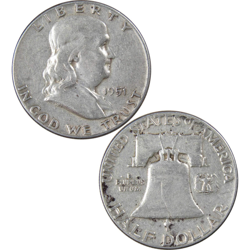 1951 Franklin Half Dollar AG About Good 90% Silver 50c US Coin Collectible - Franklin Half Dollar - Franklin half dollars - Franklin coins - Profile Coins &amp; Collectibles