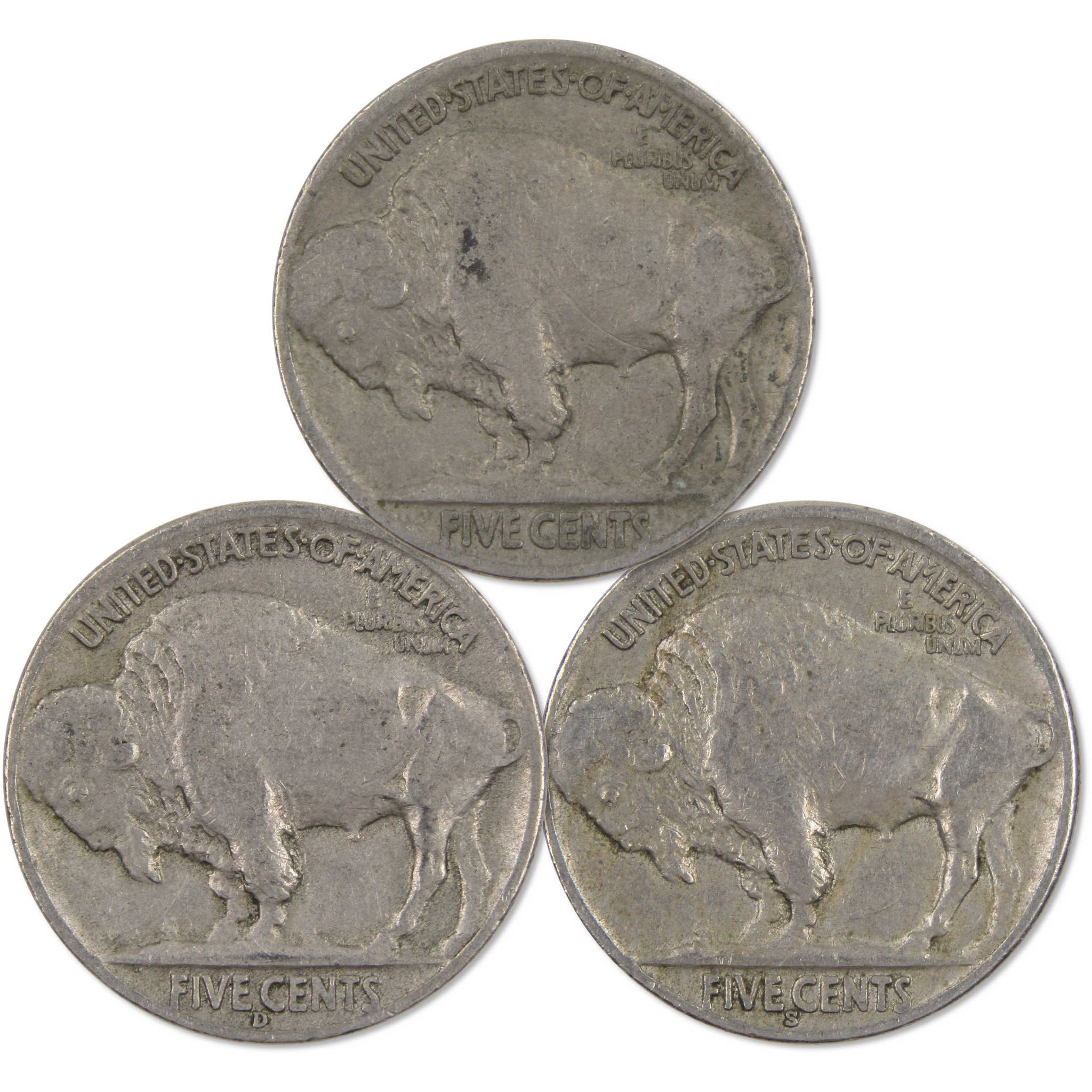 1935-1937 Indian Head Buffalo Nickel 3 Coin All-Mint Set F Fine Collectible Gift