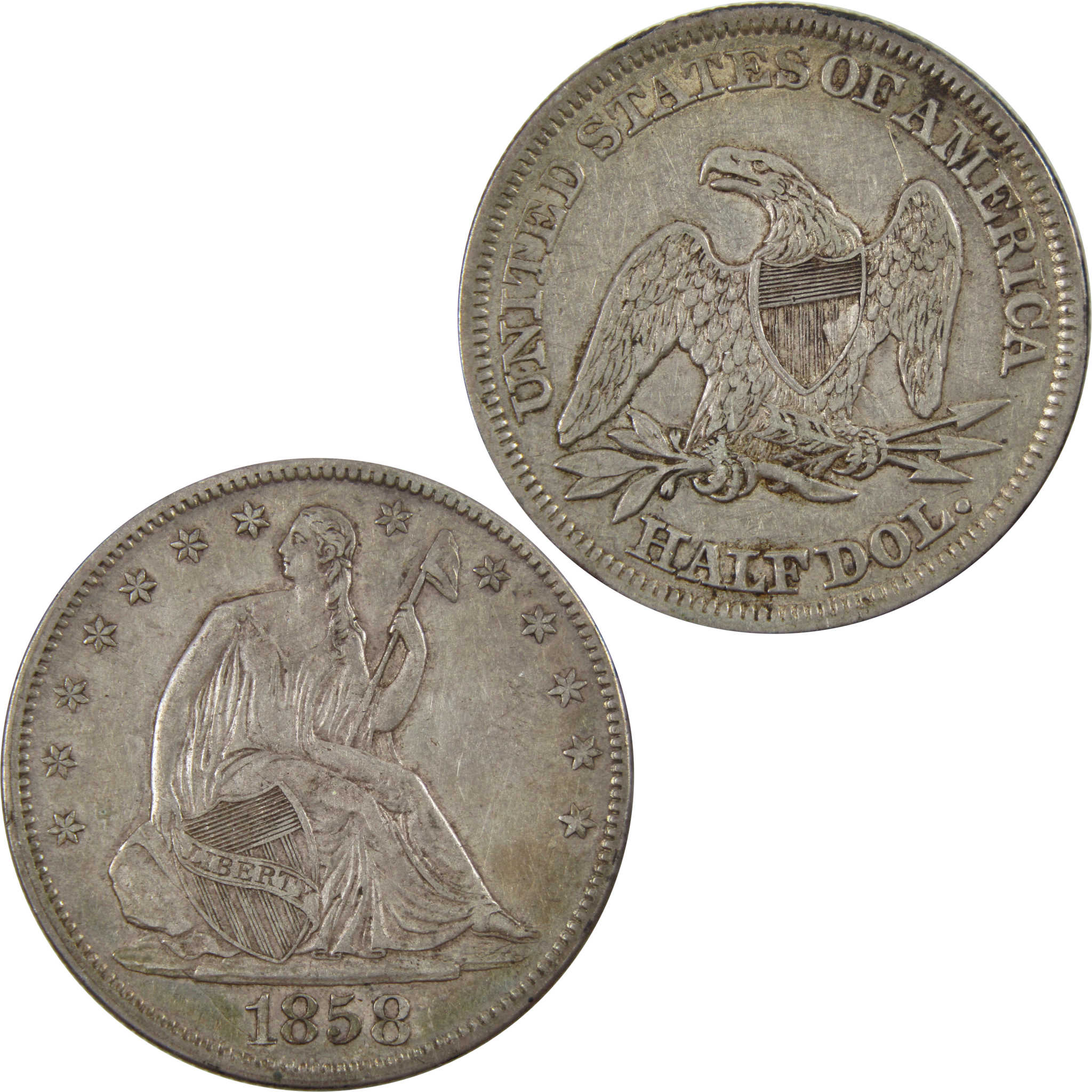1858 Seated Liberty Half Dollar XF/AU 90% Silver SKU:I4763