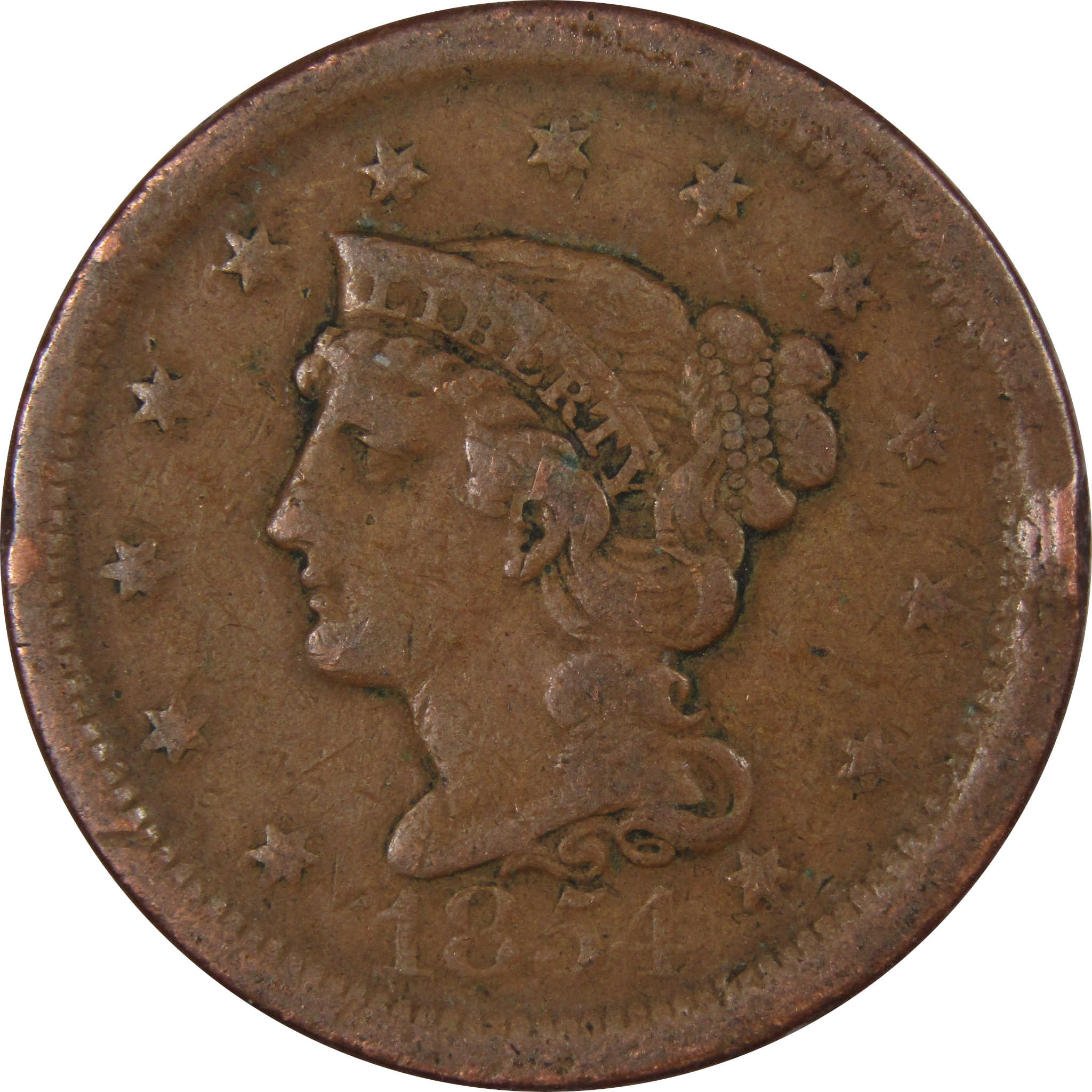 1854 Braided Hair Large Cent AG About Good Copper Penny SKU:IPC9039