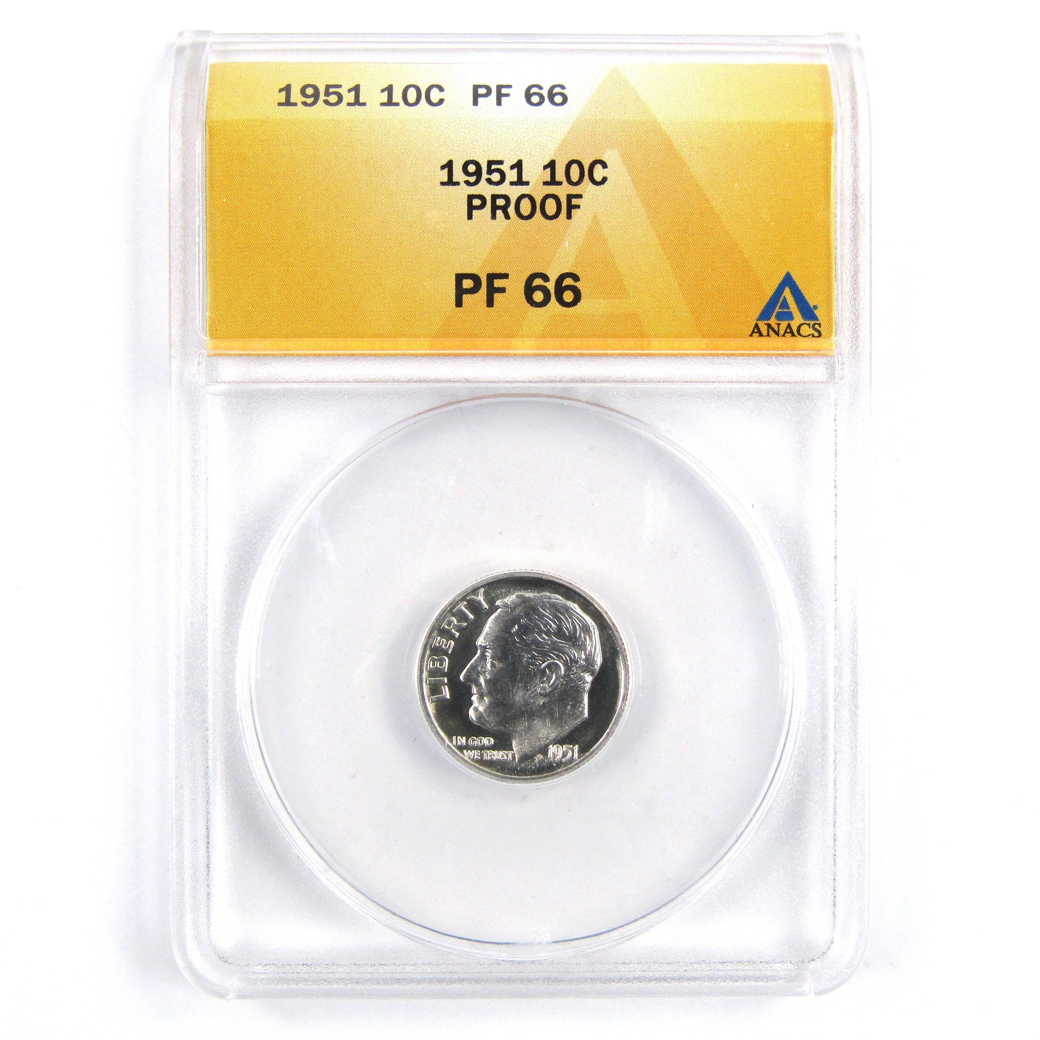 1951 Roosevelt Dime PF 66 ANACS 90% Silver 10c Proof Coin SKU:CPC2403