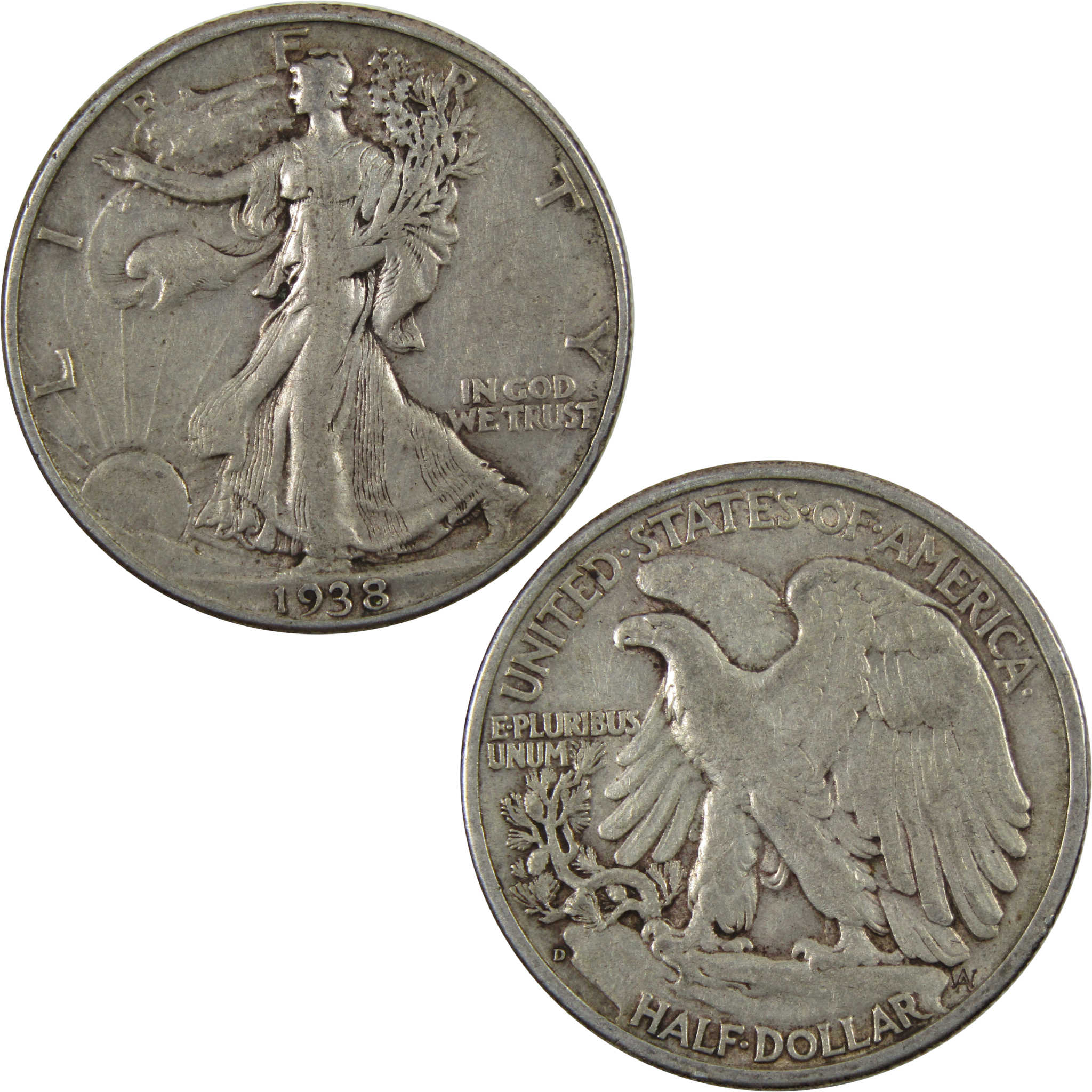 1938 D Liberty Walking Half Dollar VF Very Fine 90% Silver SKU:I4777