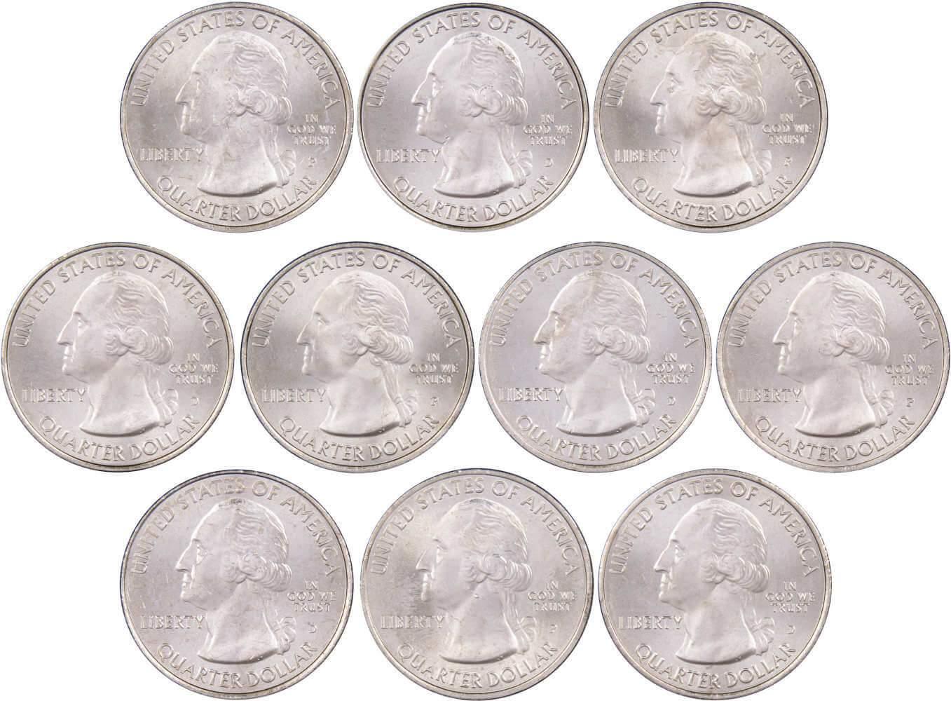 2014 P&D National Park Quarter 10 Coin Set Uncirculated Mint State 25c