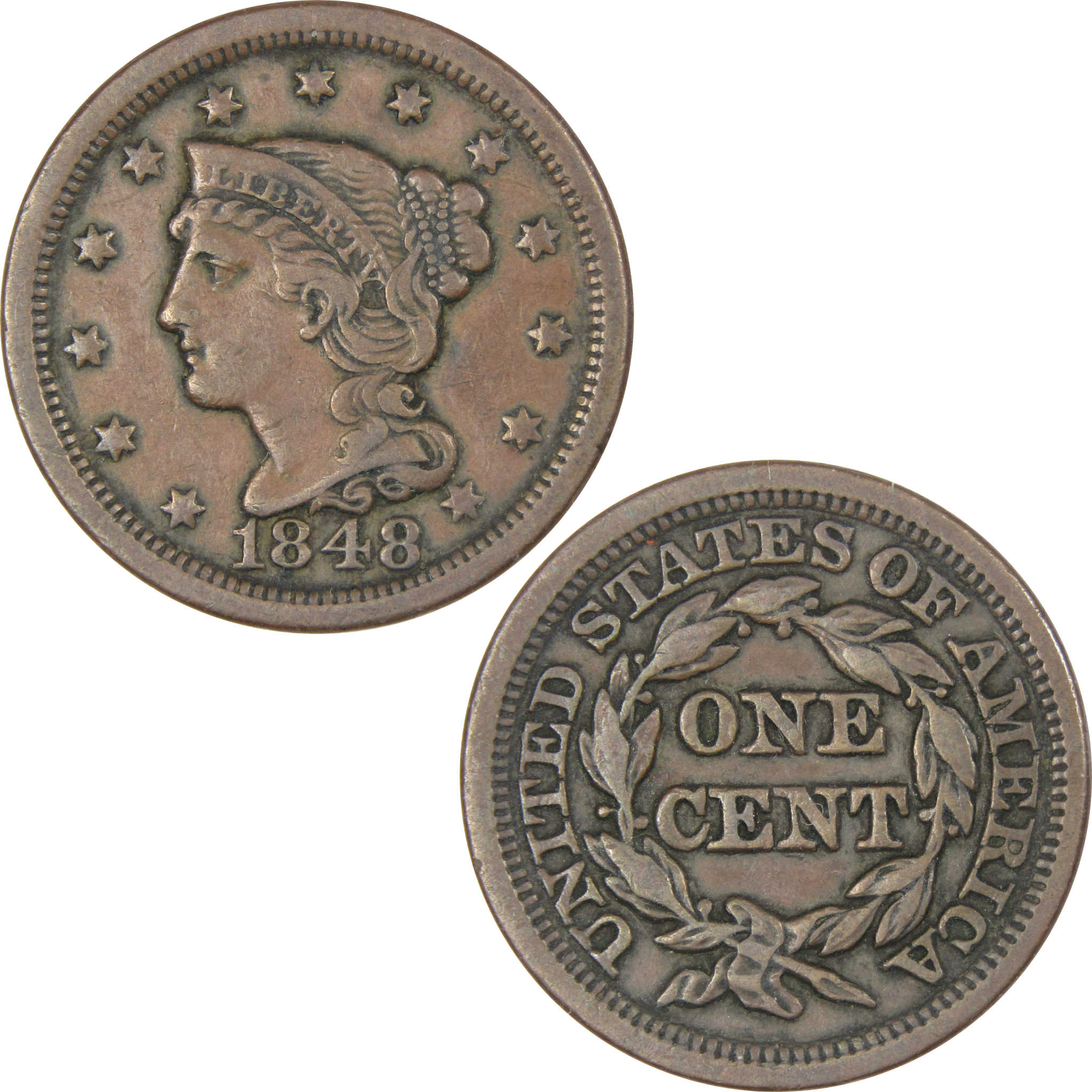 1848 Braided Hair Large Cent VF Very Fine Copper Penny 1c SKU:IPC6628