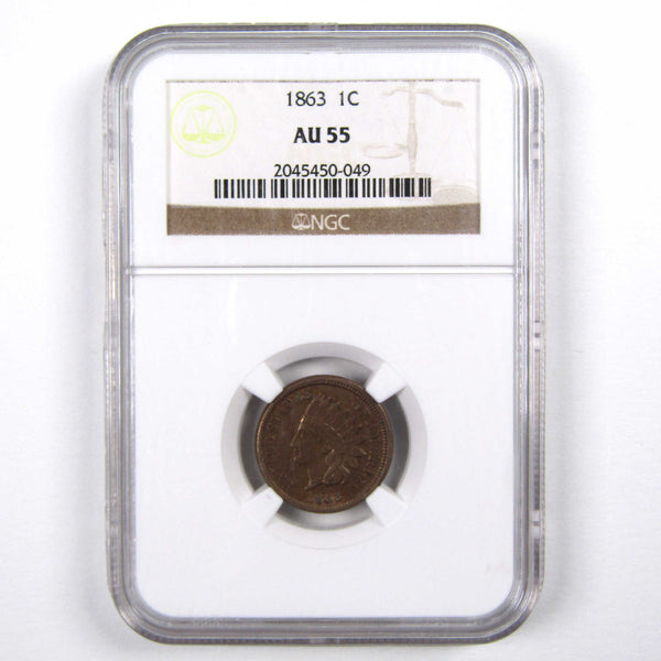 1863 Indian Head Cent AU 55 NGC Copper-Nickel Penny 1c Coin SKU:I3527 -Indian Head Pennies - Indian Head Cents - Indian Head Penny - Profile Coins &amp; Collectibles