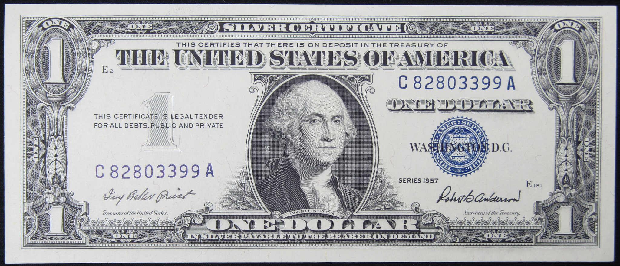 1957 $1 Silver Certificate Small Size Currency CCU Choice Crisp Uncirculated