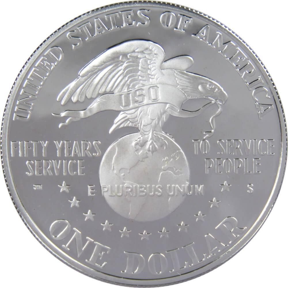 USO 50th Anniversary Commemorative 1991 S 90% Silver Dollar Proof $1 Coin