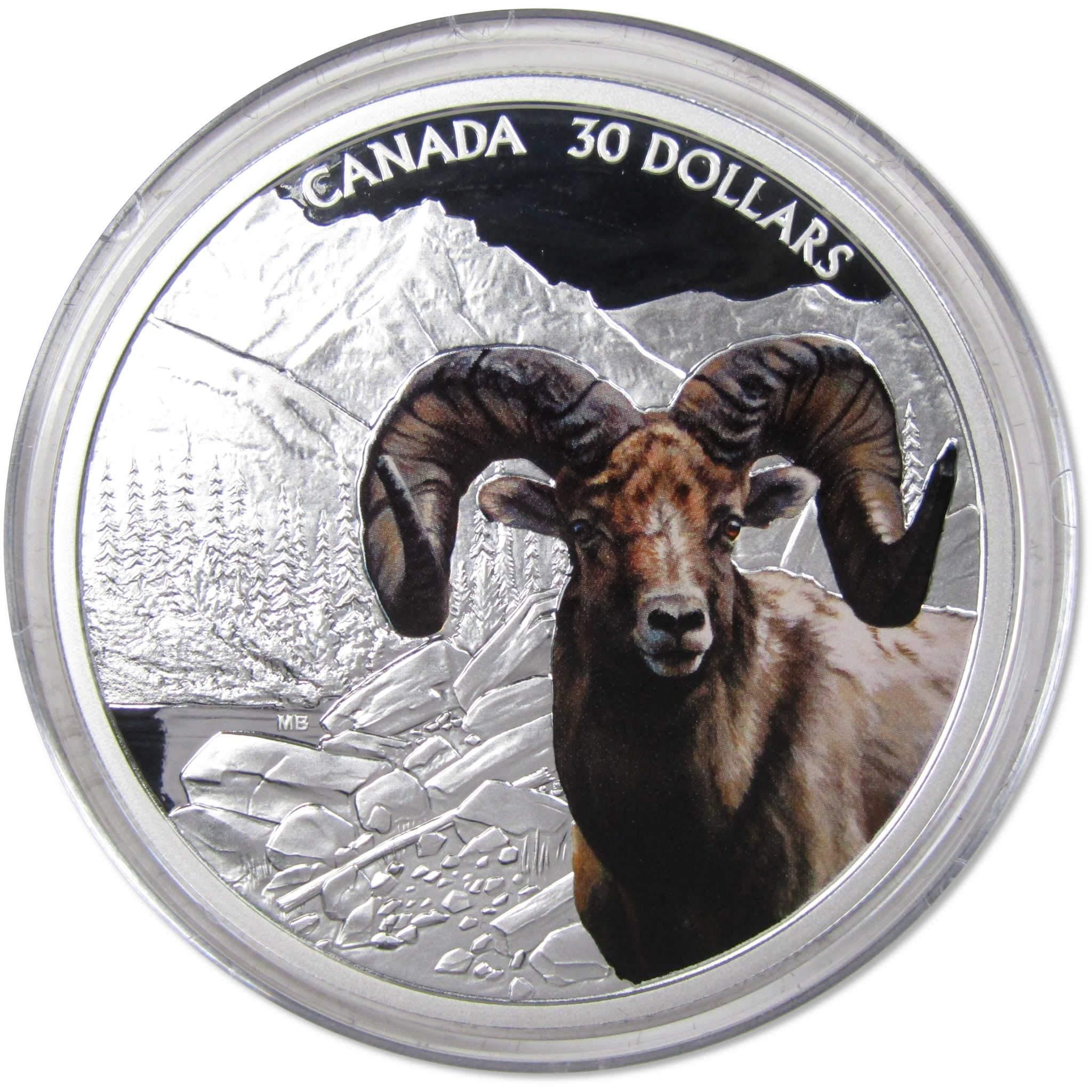 Bighorn Sheep $30 2 oz .9999 Silver $30 Colorized Proof Coin 2020 Canada COA