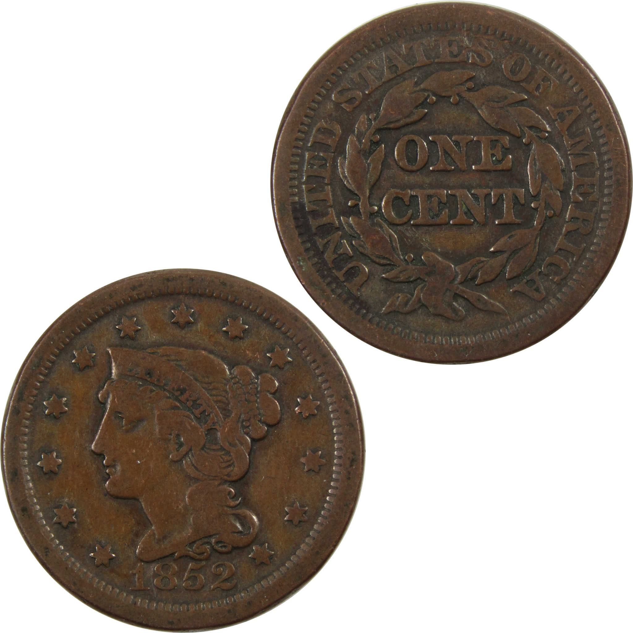 1852 Braided Hair Large Cent VG Very Good Copper Penny SKU:I4656