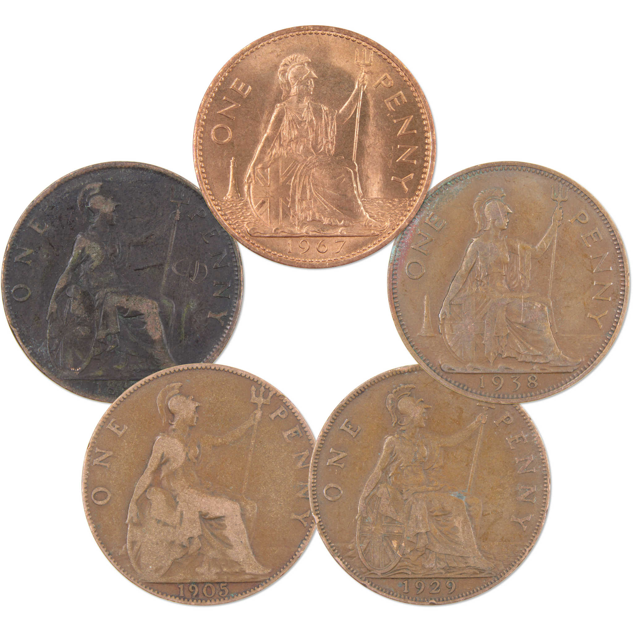 British Large Penny 5-Coin Collectible Set AG About Good or Better