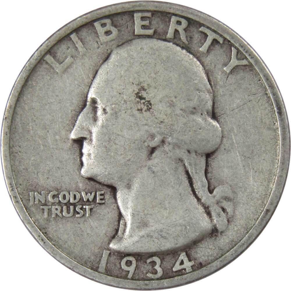 1934 Medium Motto Washington Quarter G Good 90% Silver 25c US Coin Collectible