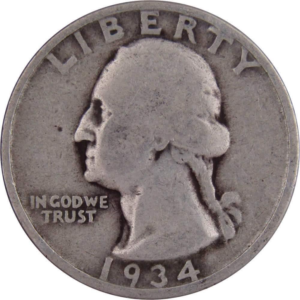 1934 Medium Motto Washington Quarter AG About Good 90% Silver 25c US Coin