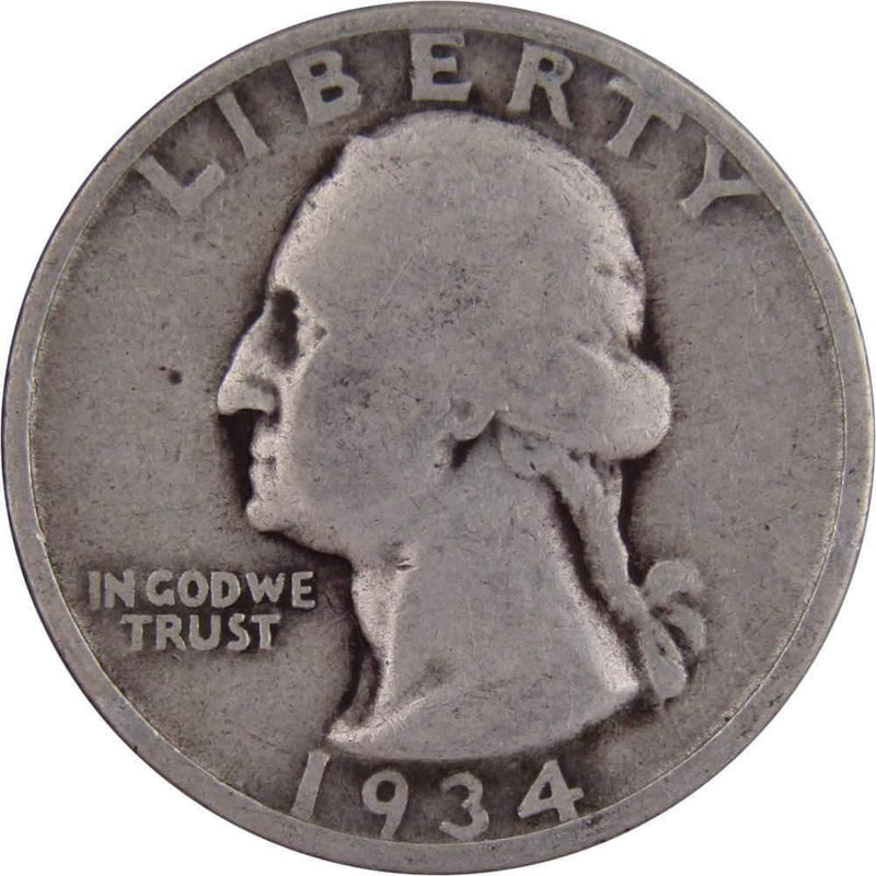 1934 Medium Motto Washington Quarter AG About Good 90% Silver 25c US Coin - Washington Quarters for Sale - Profile Coins &amp; Collectibles
