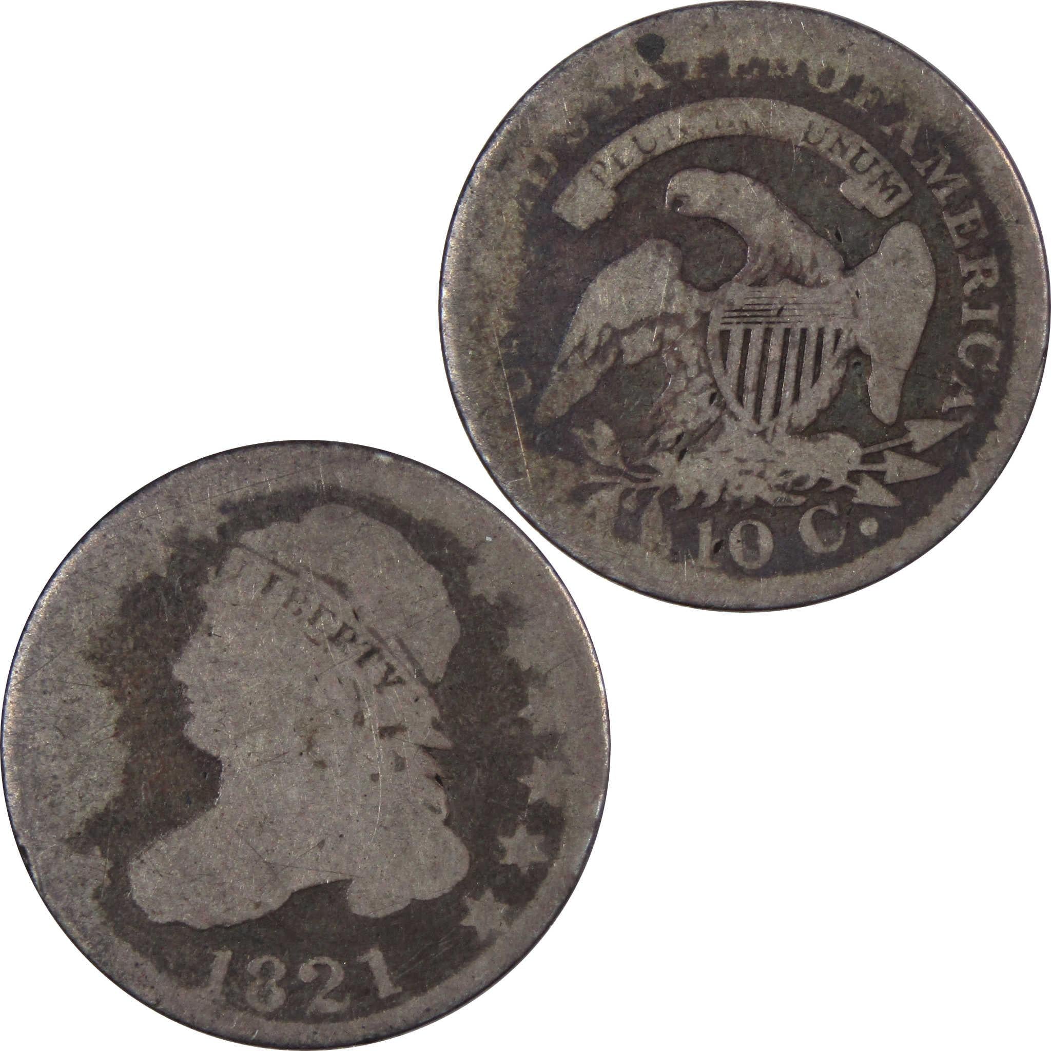 1821 Lg Date Capped Bust Dime AG About Good 89.24% Silver SKU:IPC8111