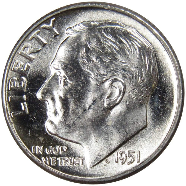 1951 Roosevelt Dime BU Uncirculated Mint State 90% Silver 10c US Coin - Roosevelt coin - Profile Coins &amp; Collectibles