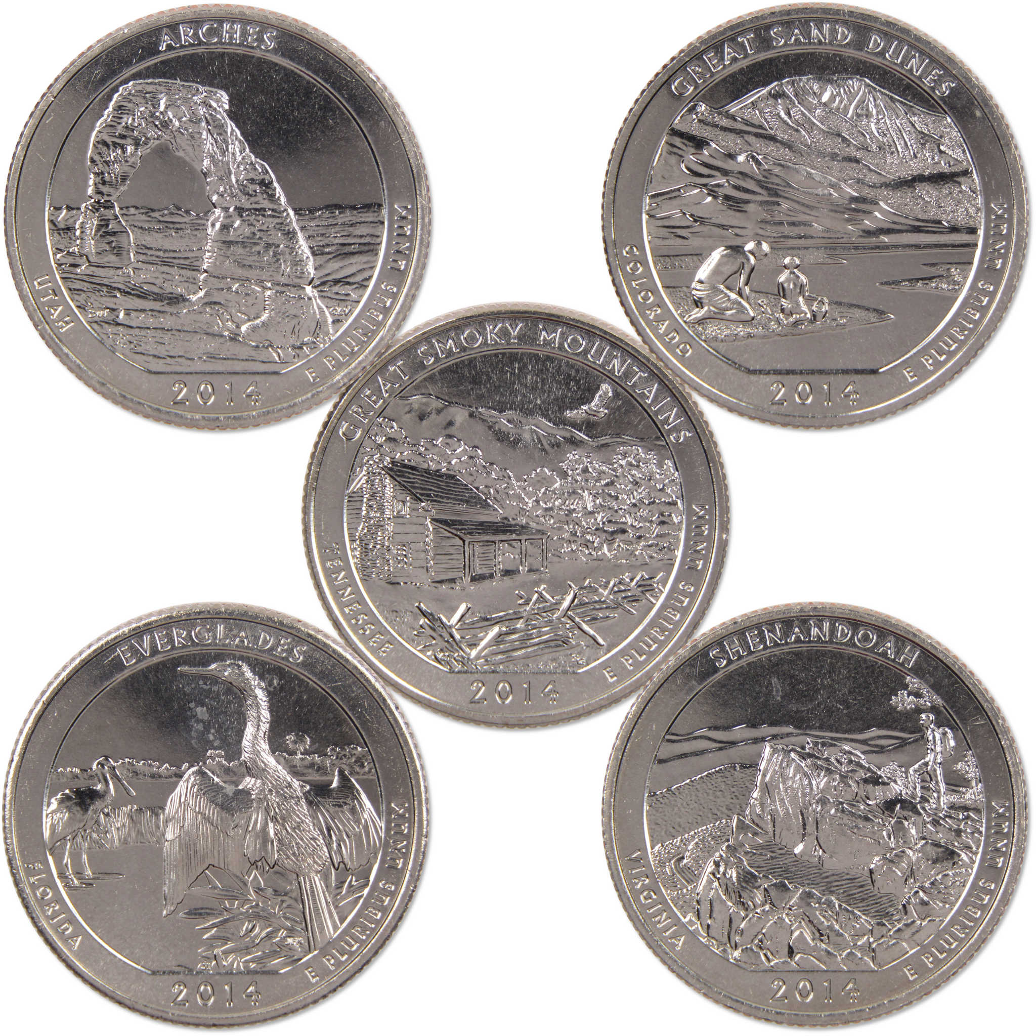 2014 S National Park Quarter 5 Coin Set Uncirculated Mint State Clad 25c