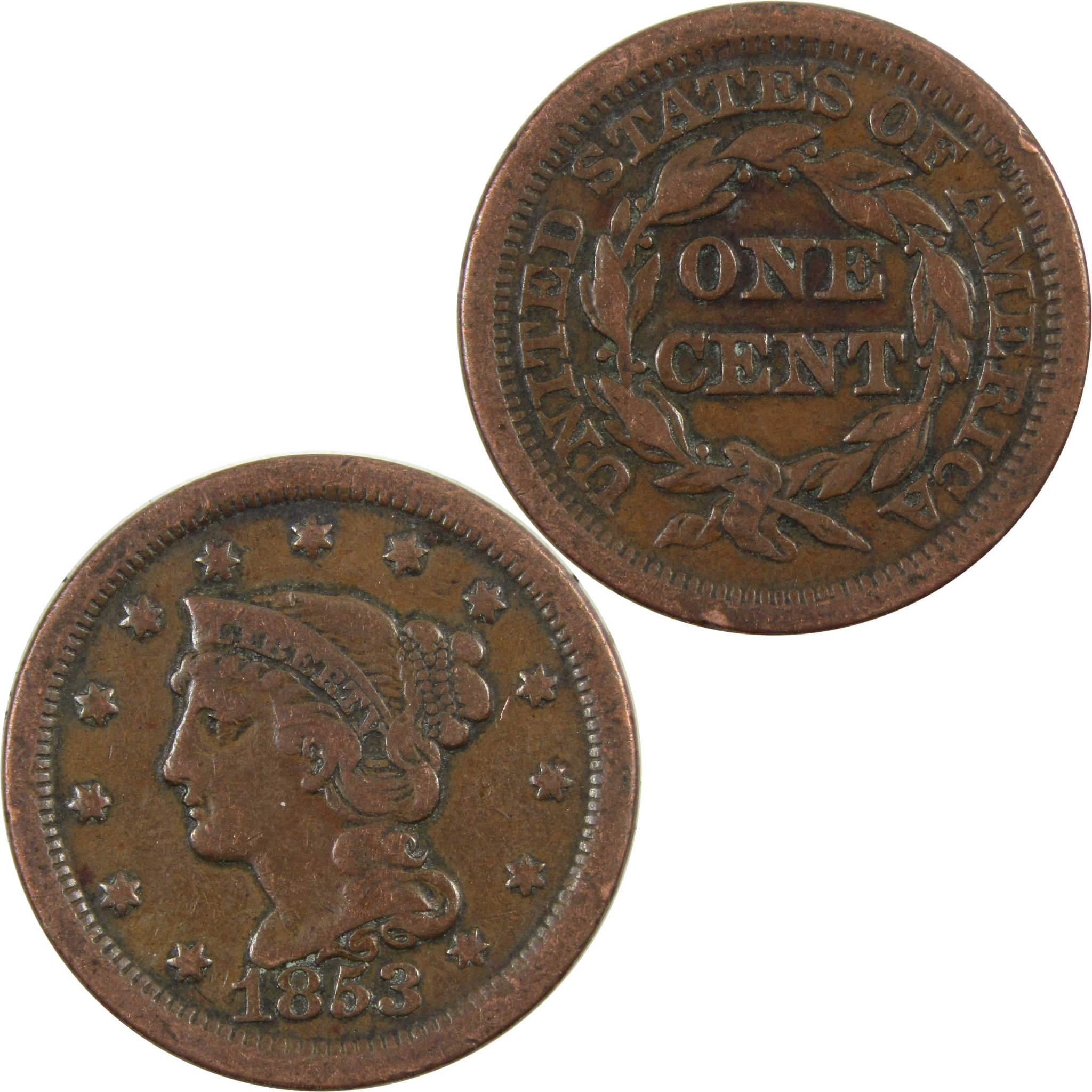 1853 Braided Hair Large Cent AG About Good Copper Penny SKU:I4680