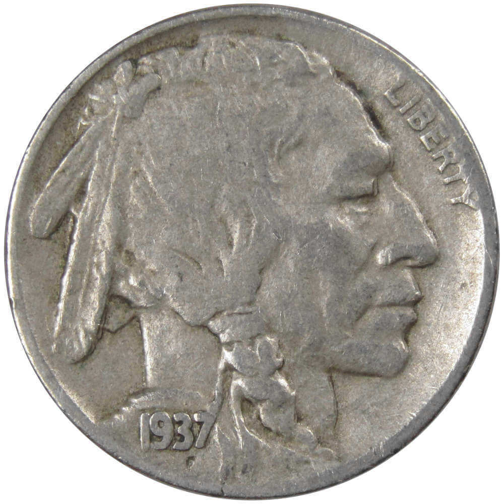 1937 D Indian Head Buffalo Nickel 5 Cent Piece F Fine 5c US Coin Collectible