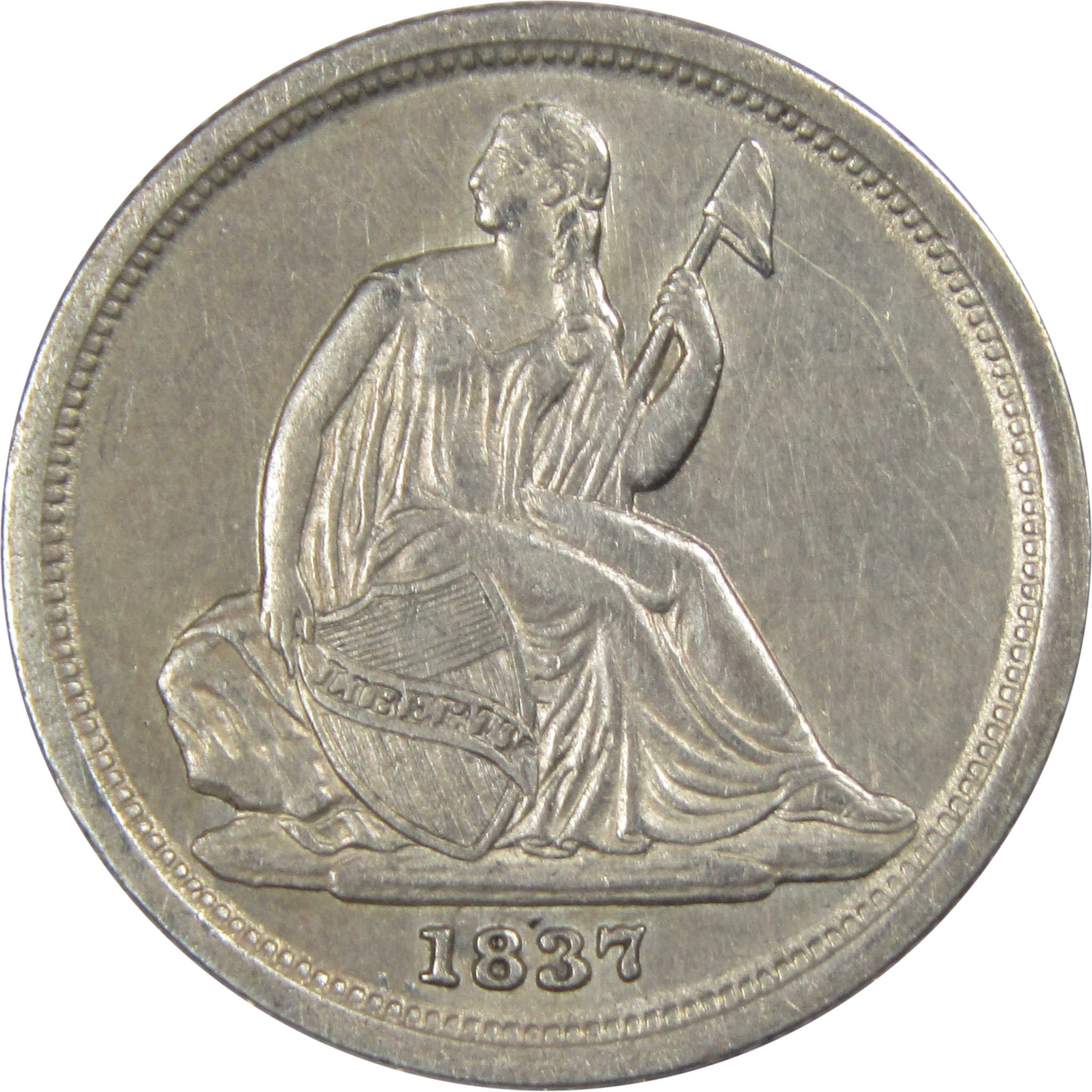 1837 Sm Date Seated Liberty Dime AU About Uncirculated SKU:IPC6773