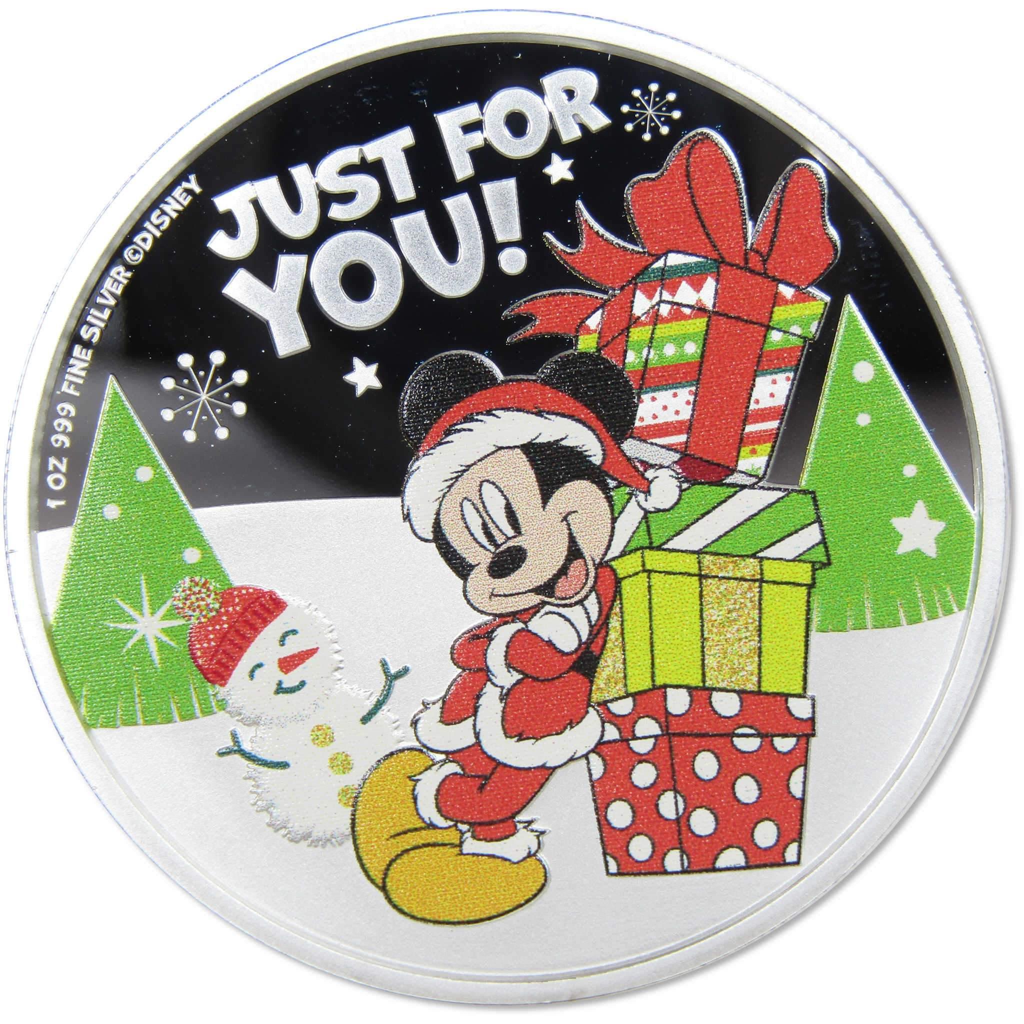 Disney Mickey Mouse Christmas Ornament Coin 1 oz .999 Silver Proof 2021 Niue COA