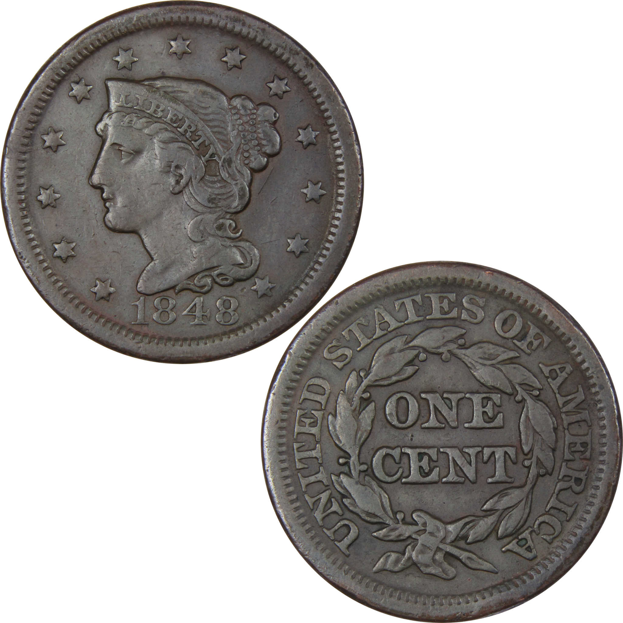 1848 Braided Hair Large Cent VF Very Fine Copper Penny 1c SKU:IPC8061