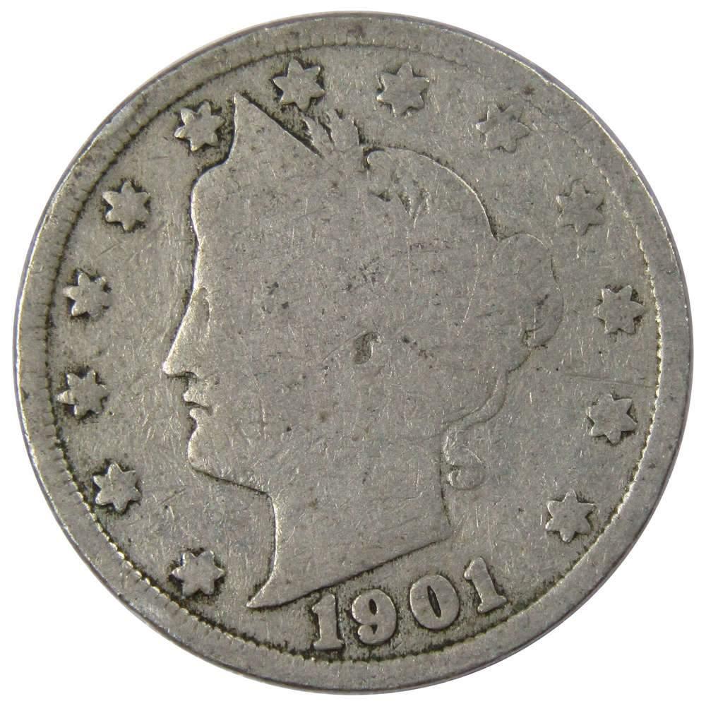 1901 Liberty Head V Nickel 5 Cent Piece AG About Good 5c US Coin Collectible