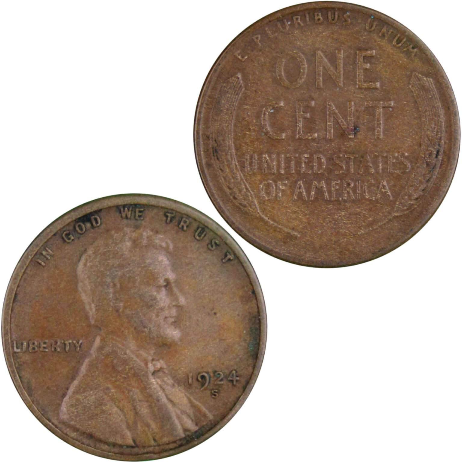 1924 S Lincoln Wheat Cent AG About Good Bronze Penny 1c Coin Collectible