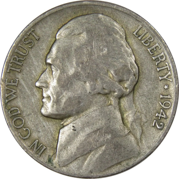 1942 S Jefferson Nickel Circulated Wartime Silver 5c Coin Collectible