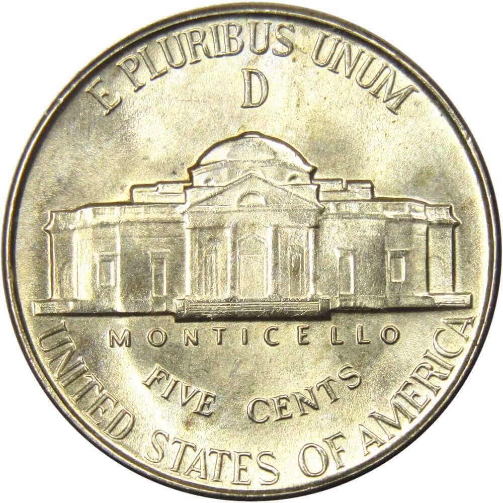 1944 D Jefferson Wartime Nickel BU Uncirculated Mint State 35% Silver 5c US Coin