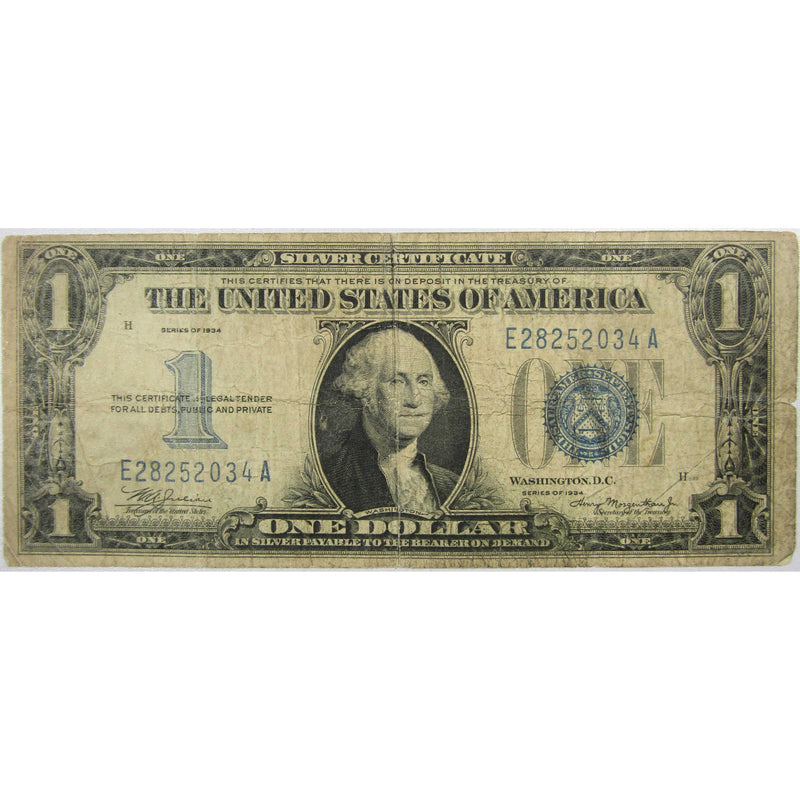 1934 $1 Silver Certificate Funnyback Small Size Currency VG Very Good - Profile Coins & Collectibles 