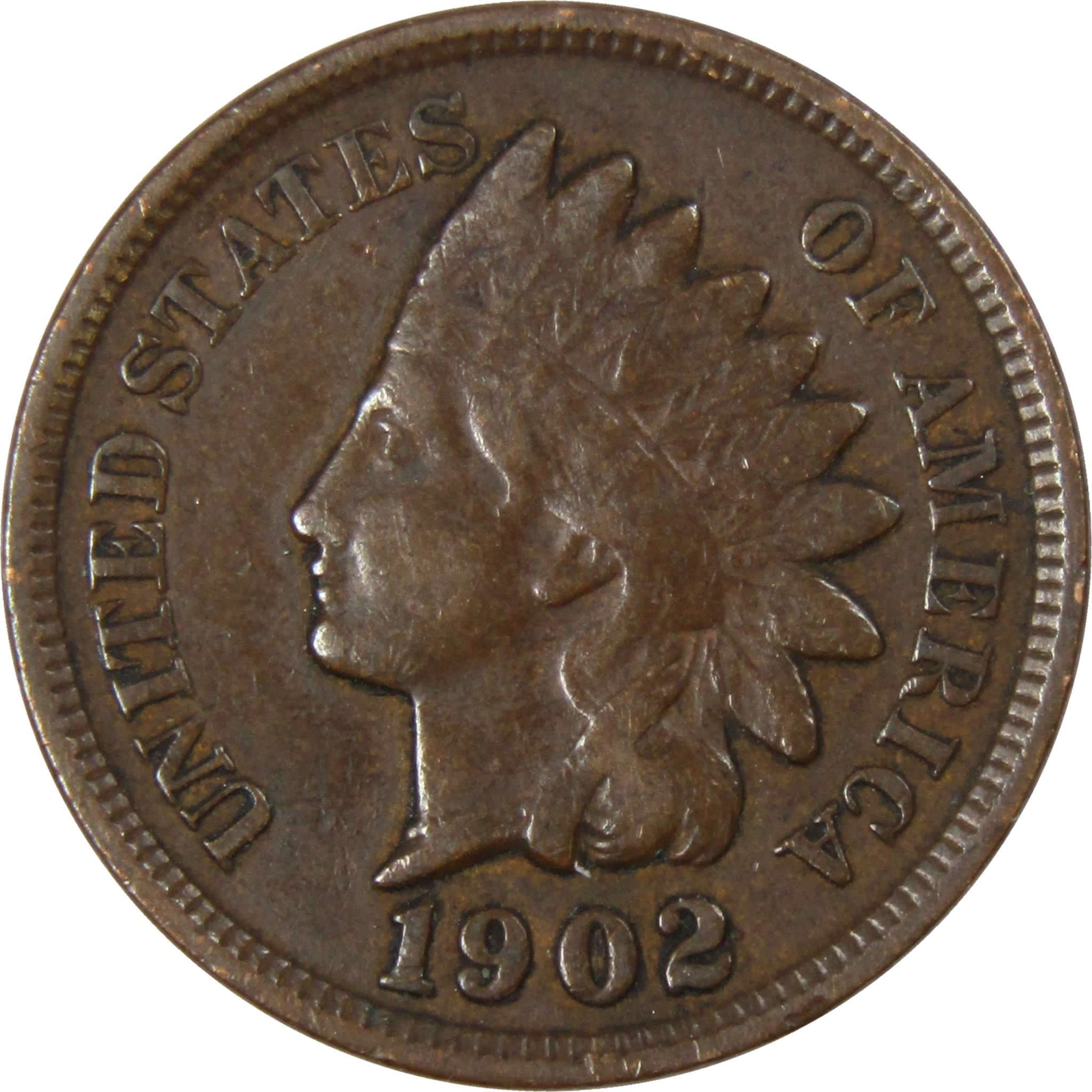 1902 Indian Head Cent F Fine Bronze Penny 1c Coin Collectible