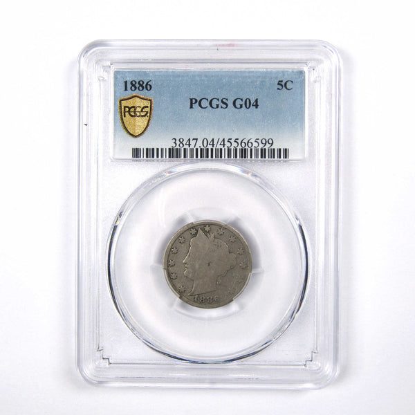 1886 Liberty Head V Nickel G 4 PCGS 5c Coin SKU:I7410 - V nickel - Liberty Head nickel - Liberty nickel - Profile Coins &amp; Collectibles