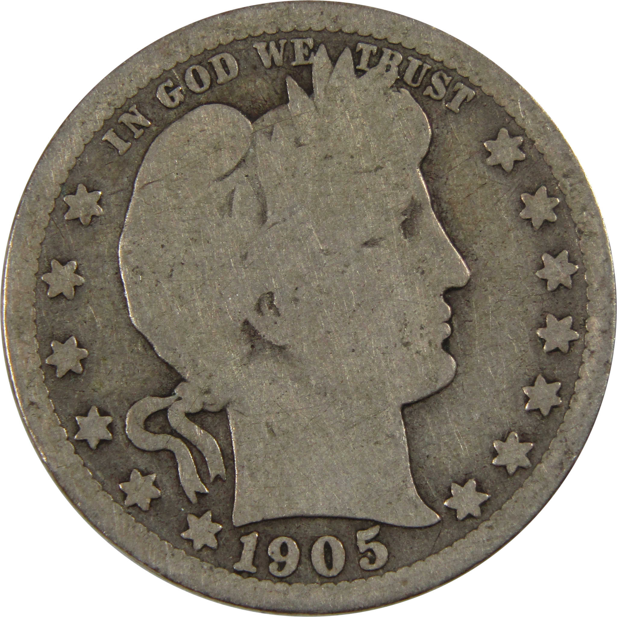 1905 O Barber Quarter G Good 90% Silver 25c Coin SKU:I7598