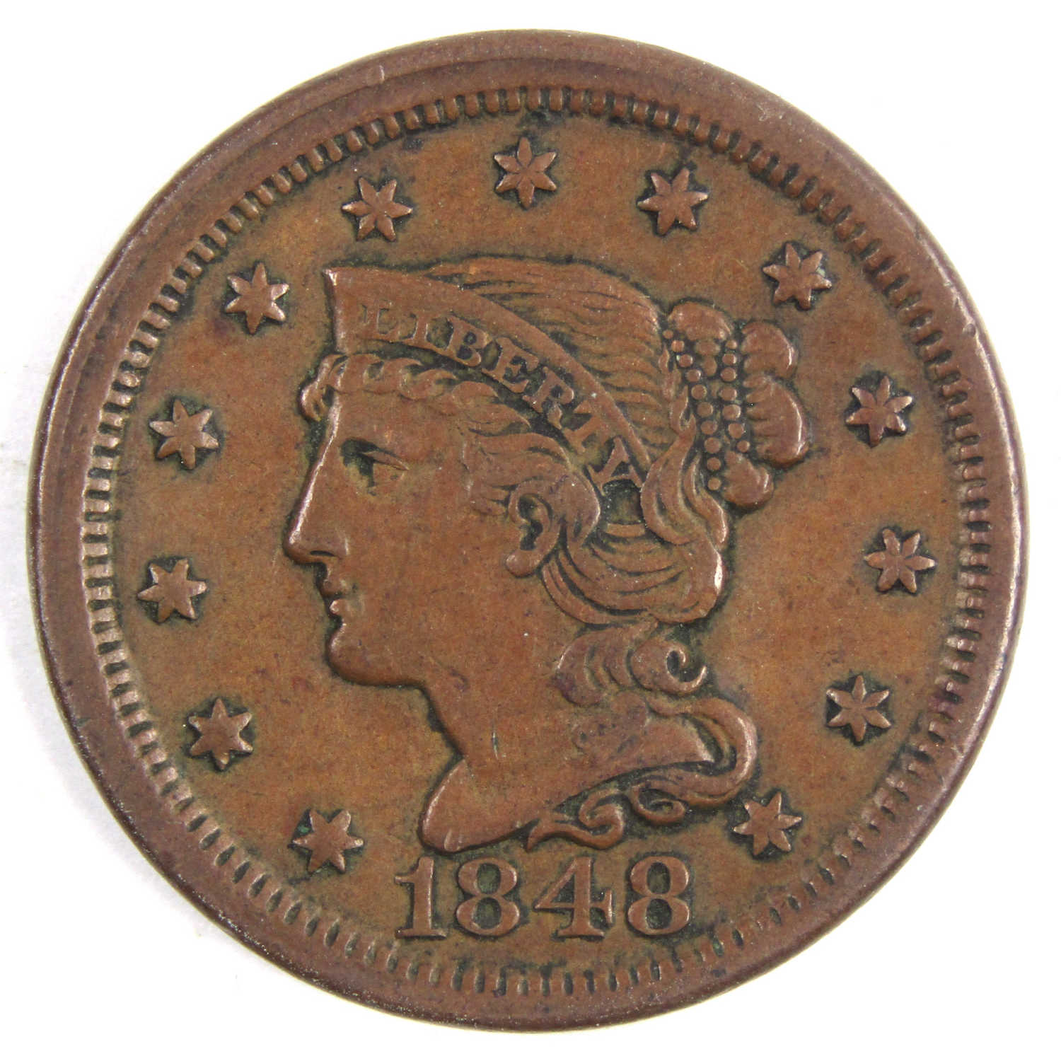 1848 Braided Hair Large Cent VF Very Fine Copper Penny 1c SKU:Eby1007