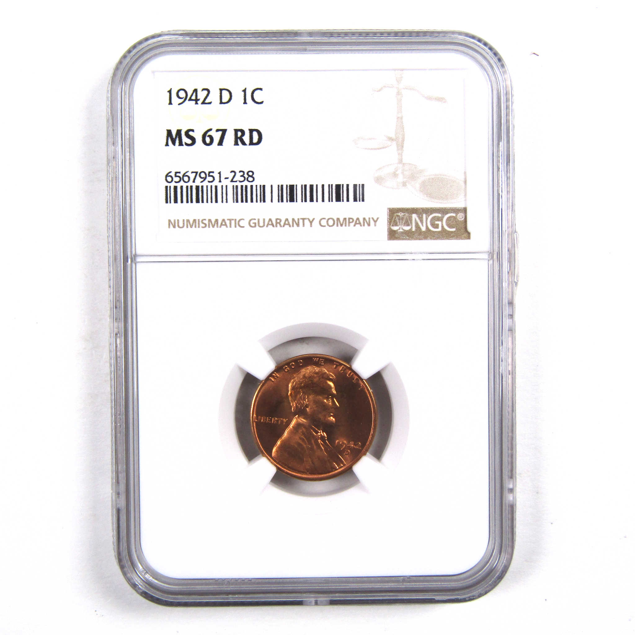 1942 D Lincoln Wheat Cent MS 67 RD NGC Penny Uncirculated SKU:I3181