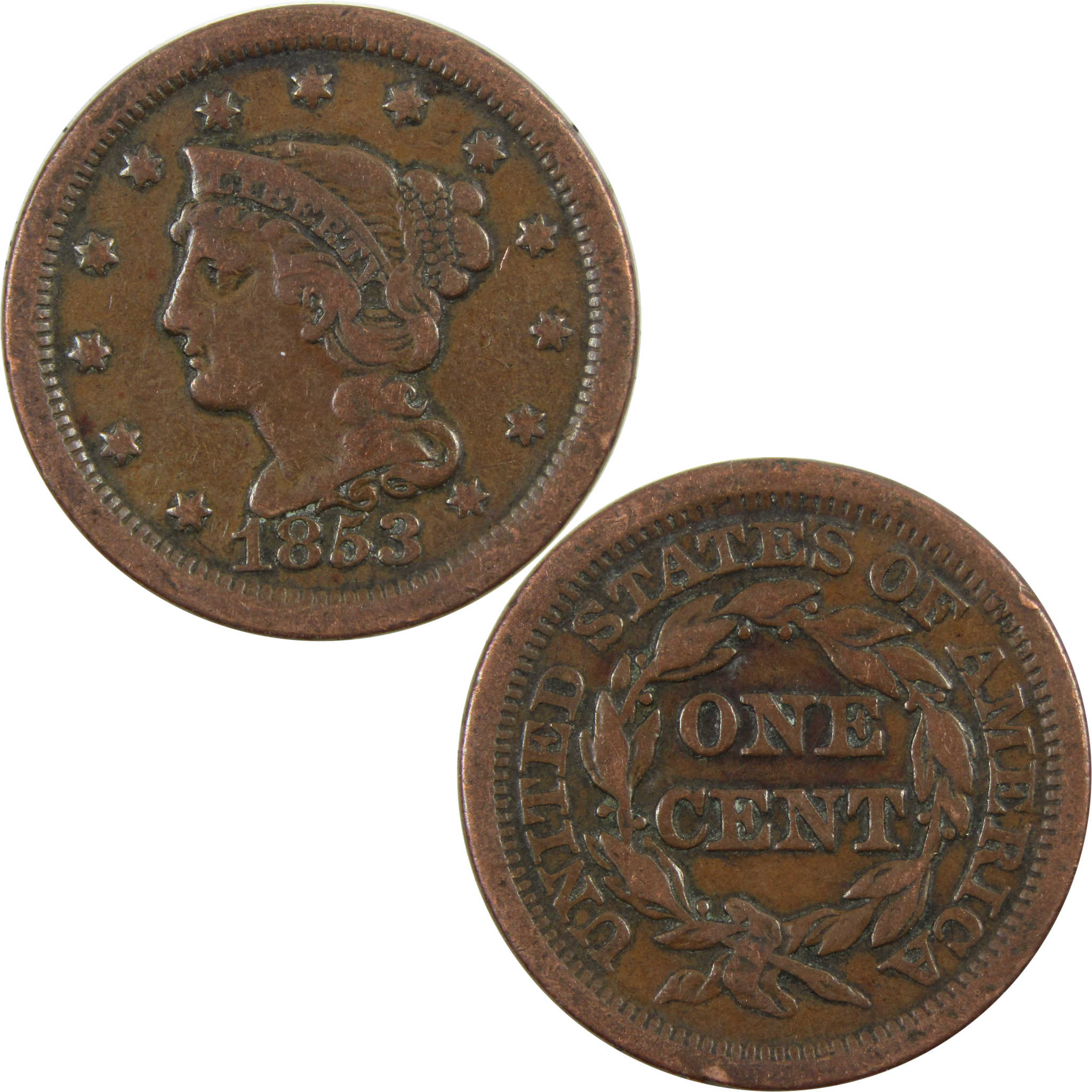 1853 Braided Hair Large Cent AG About Good Copper Penny SKU:I4680