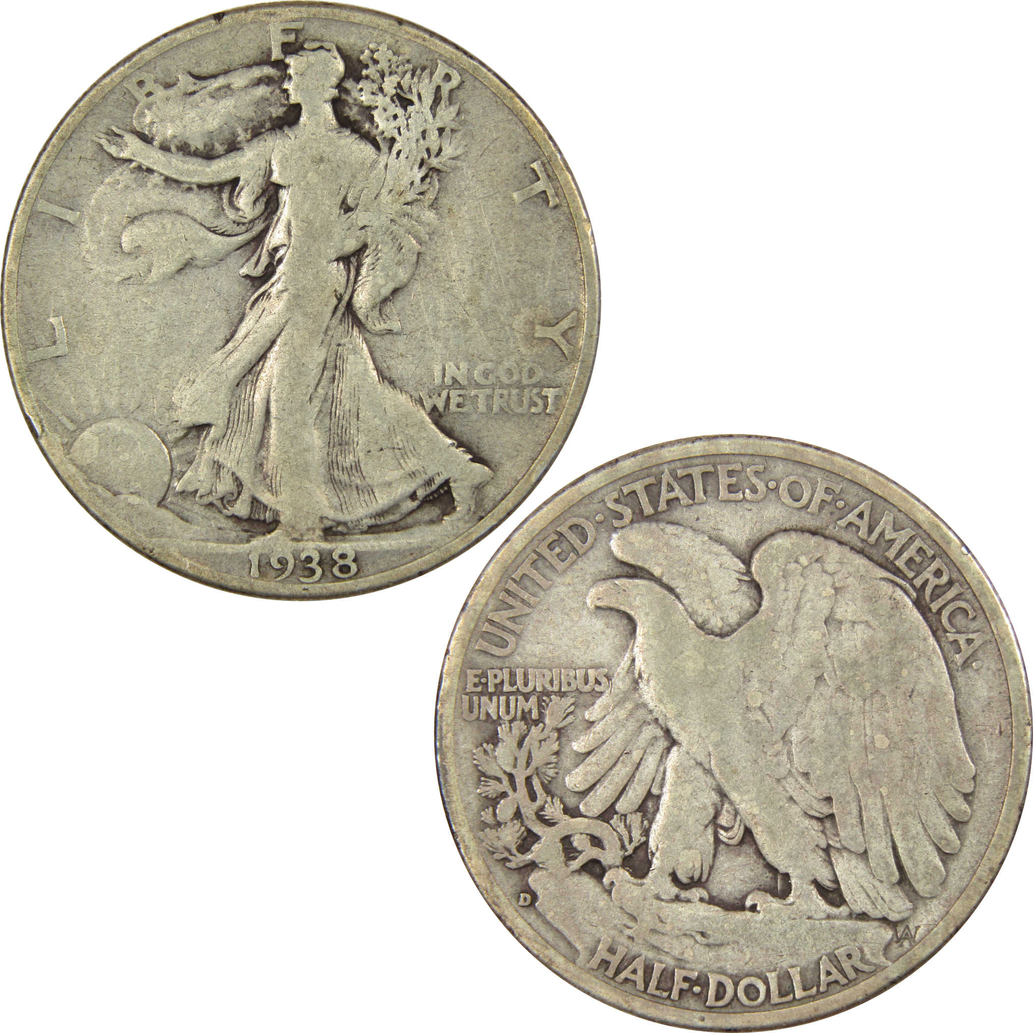1938 D Liberty Walking Half Dollar F Fine 90% Silver 50c SKU:IPC7167
