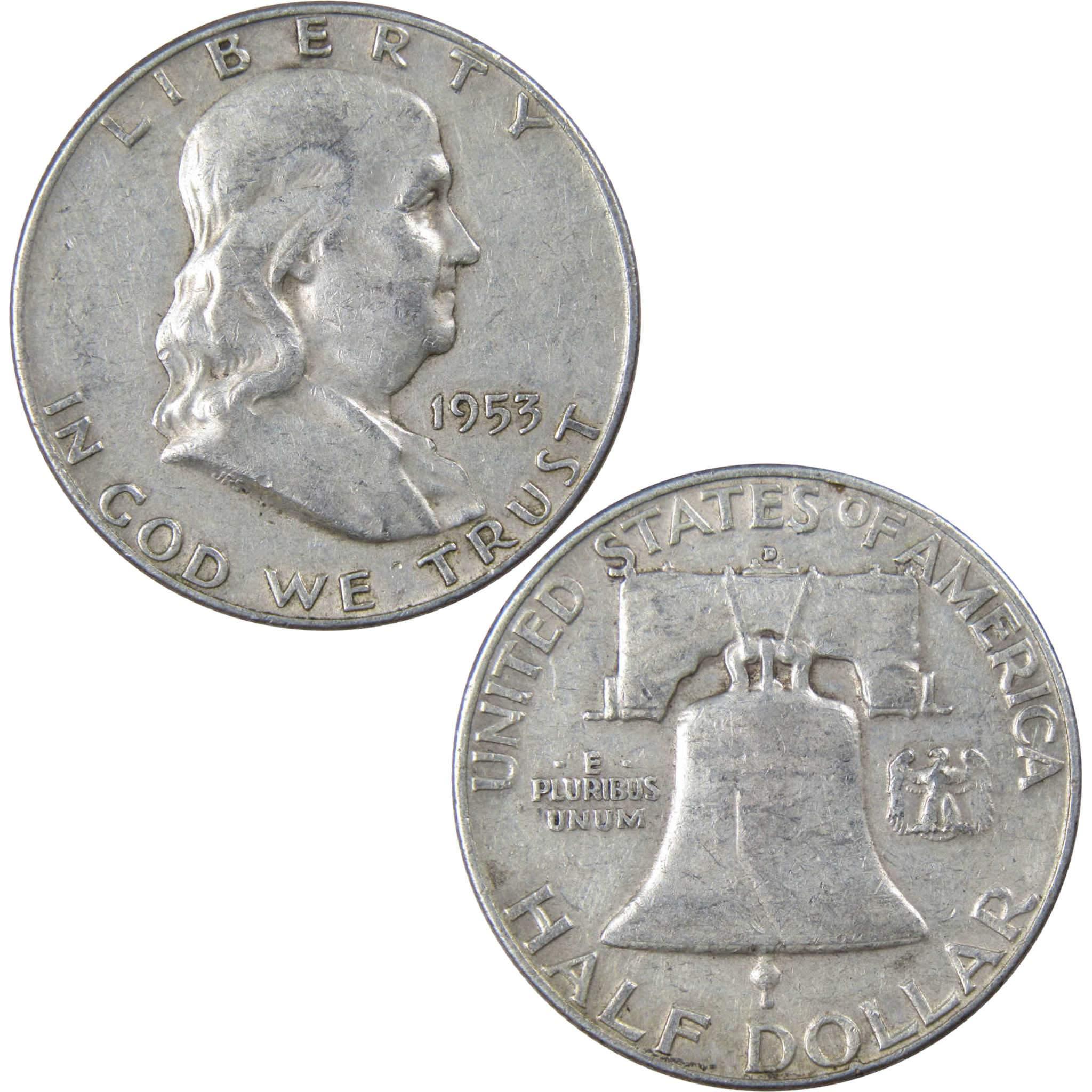 1953 D Franklin Half Dollar VF Very Fine 90% Silver 50c US Coin Collectible