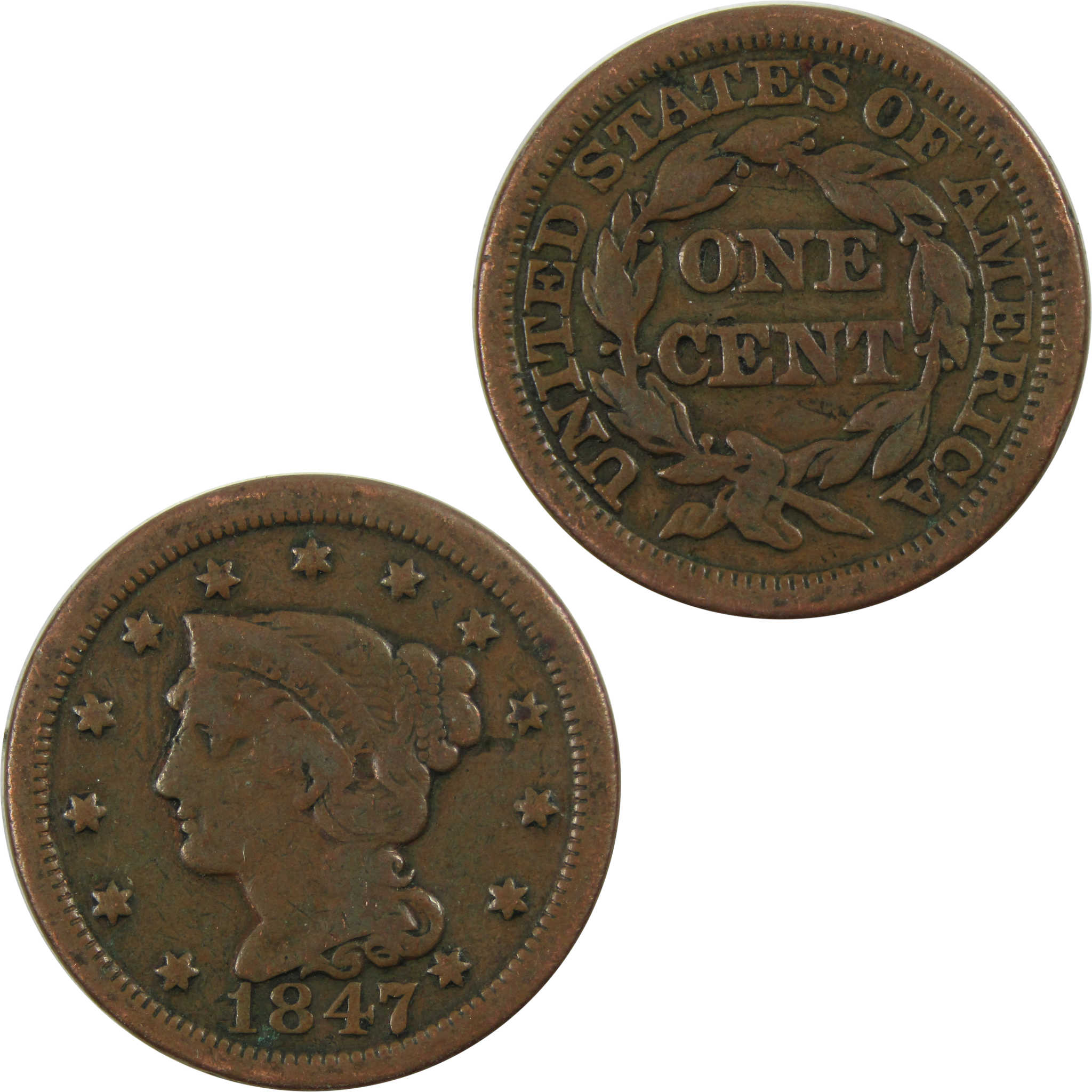 1847 Braided Hair Large Cent VG Very Good Copper Penny SKU:I4655