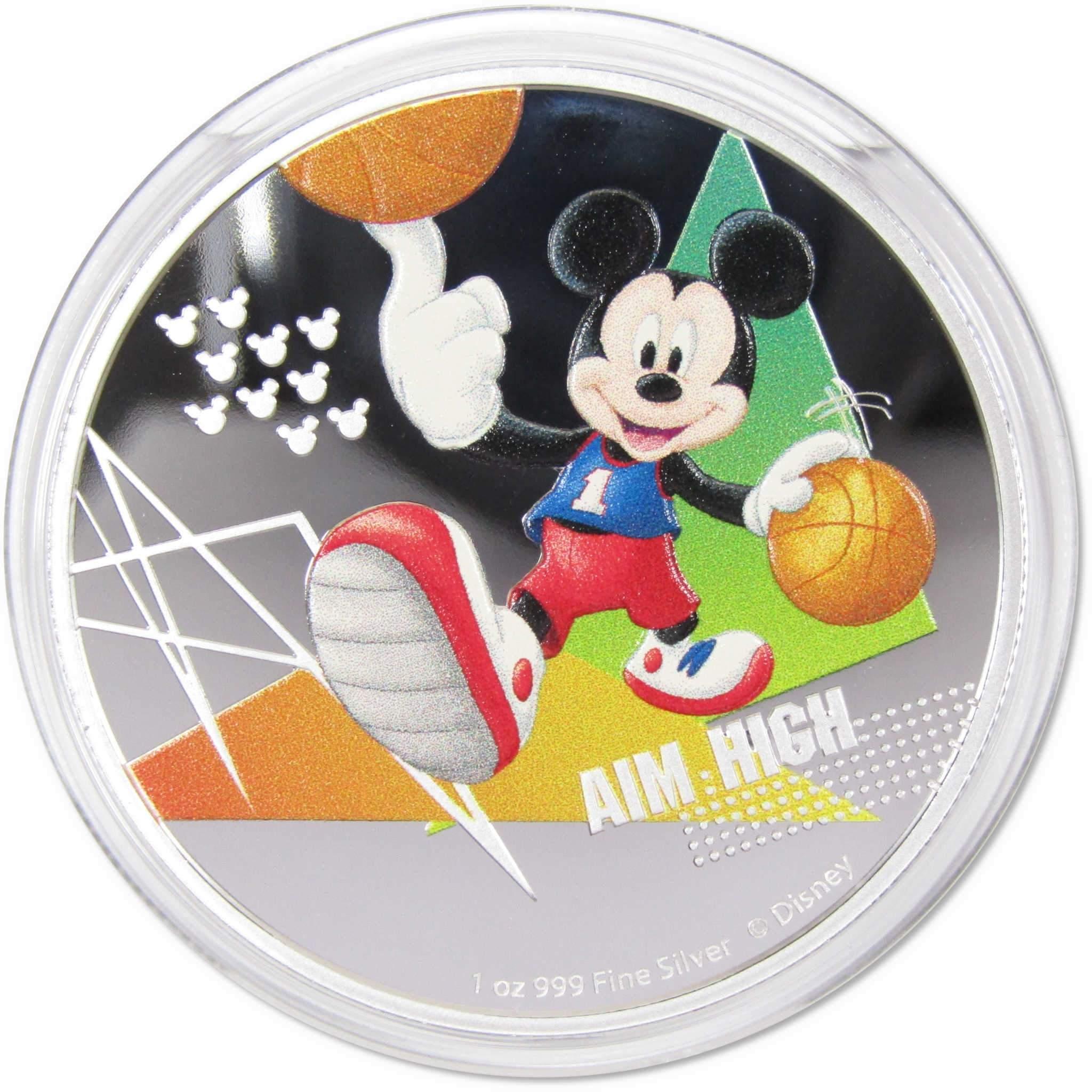 Disney Mickey Mouse Basketball Aim High 1 oz .999 Silver $2 Proof 2020