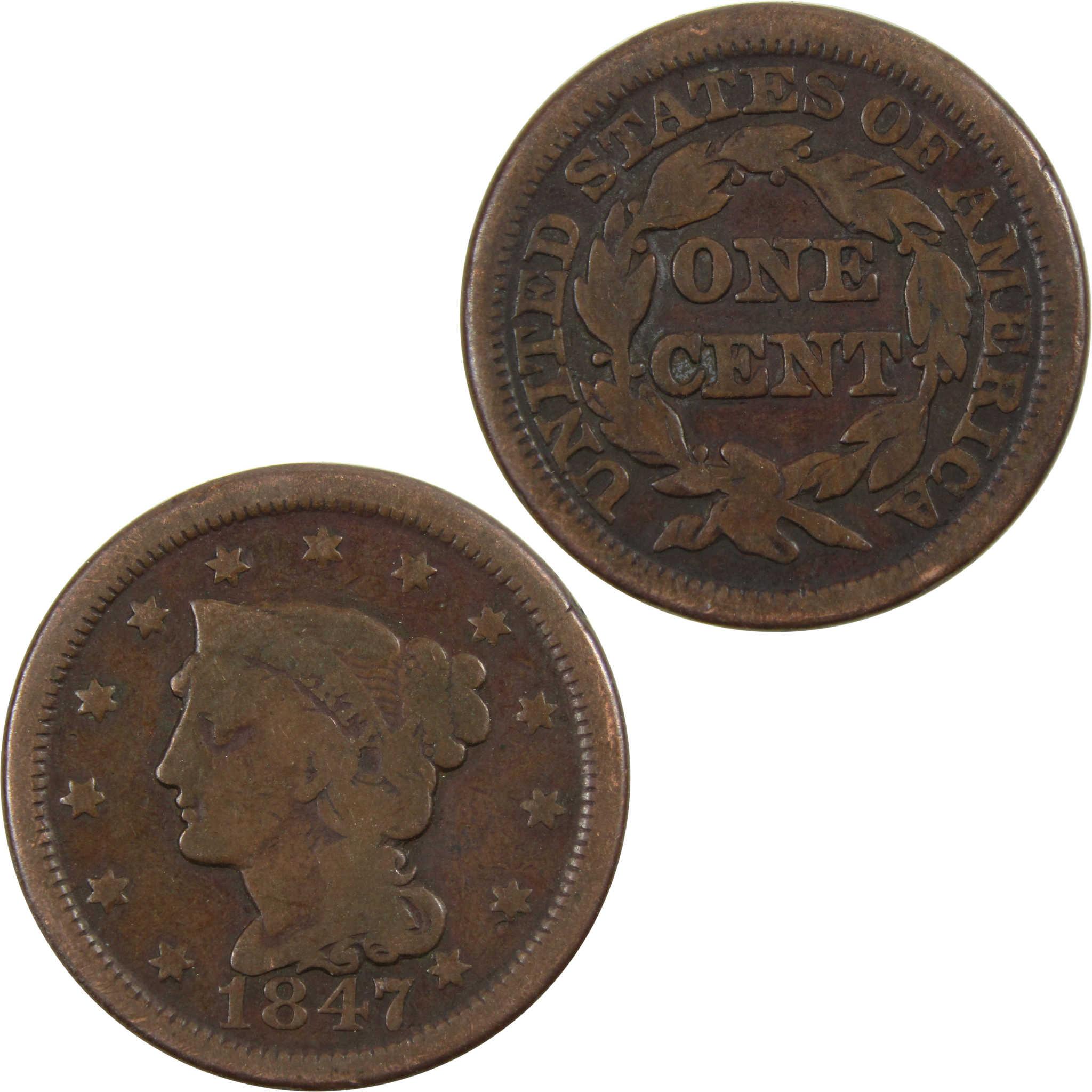 1847 Braided Hair Large Cent AG About Good Copper Penny SKU:I4678