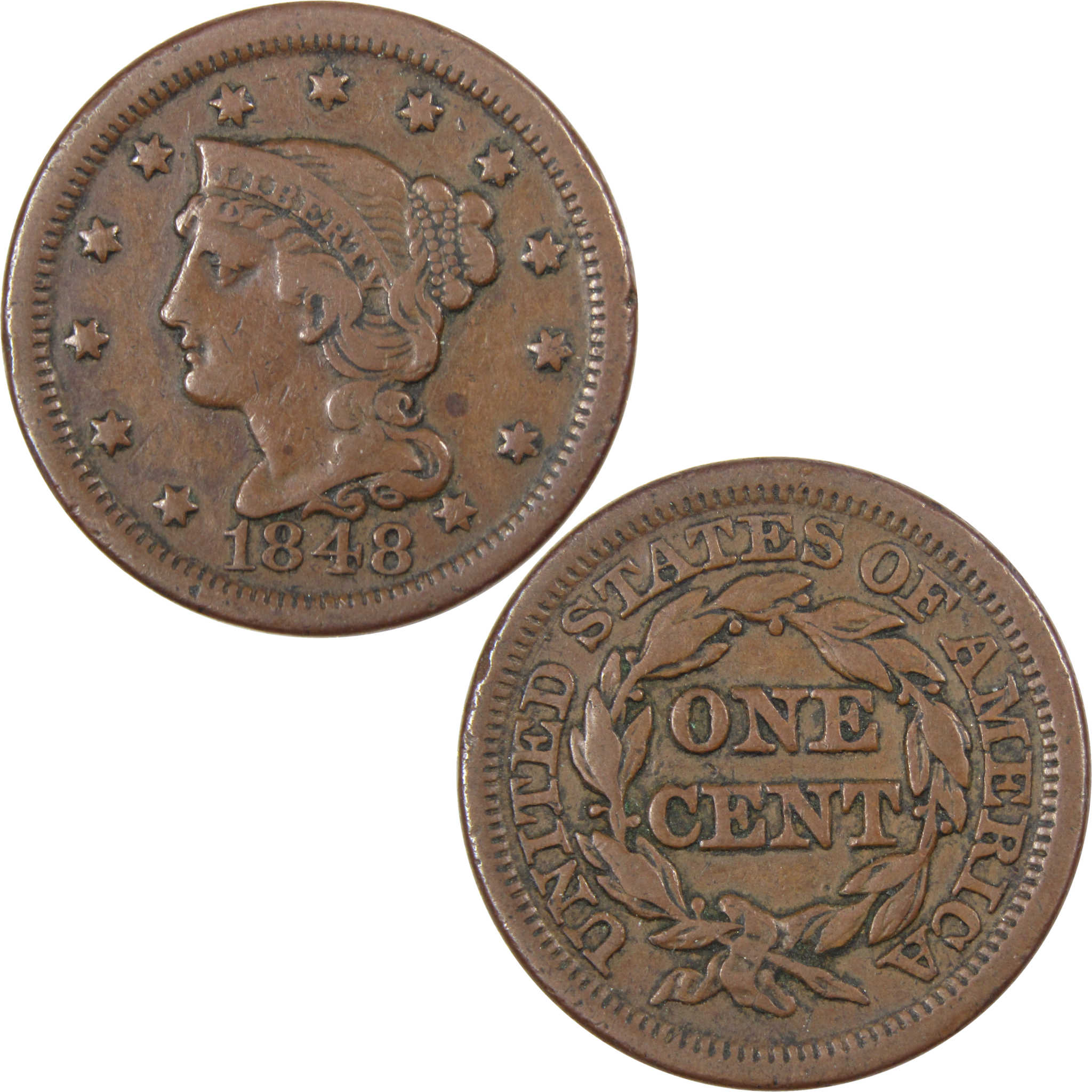 1848 Braided Hair Large Cent VF Very Fine Copper Penny Coin SKU:I623