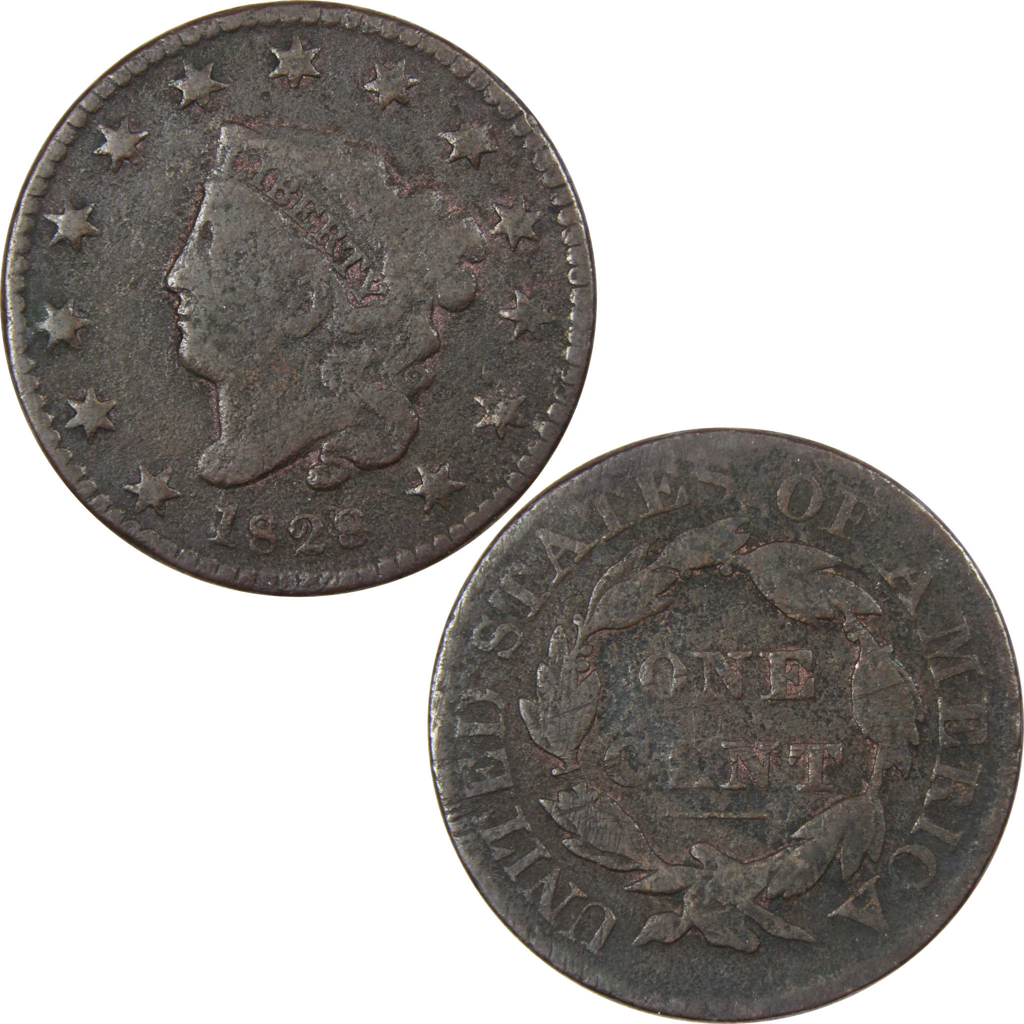 1828 Sm Wide Date Coronet Head Large Cent F Details Copper SKU:IPC6039