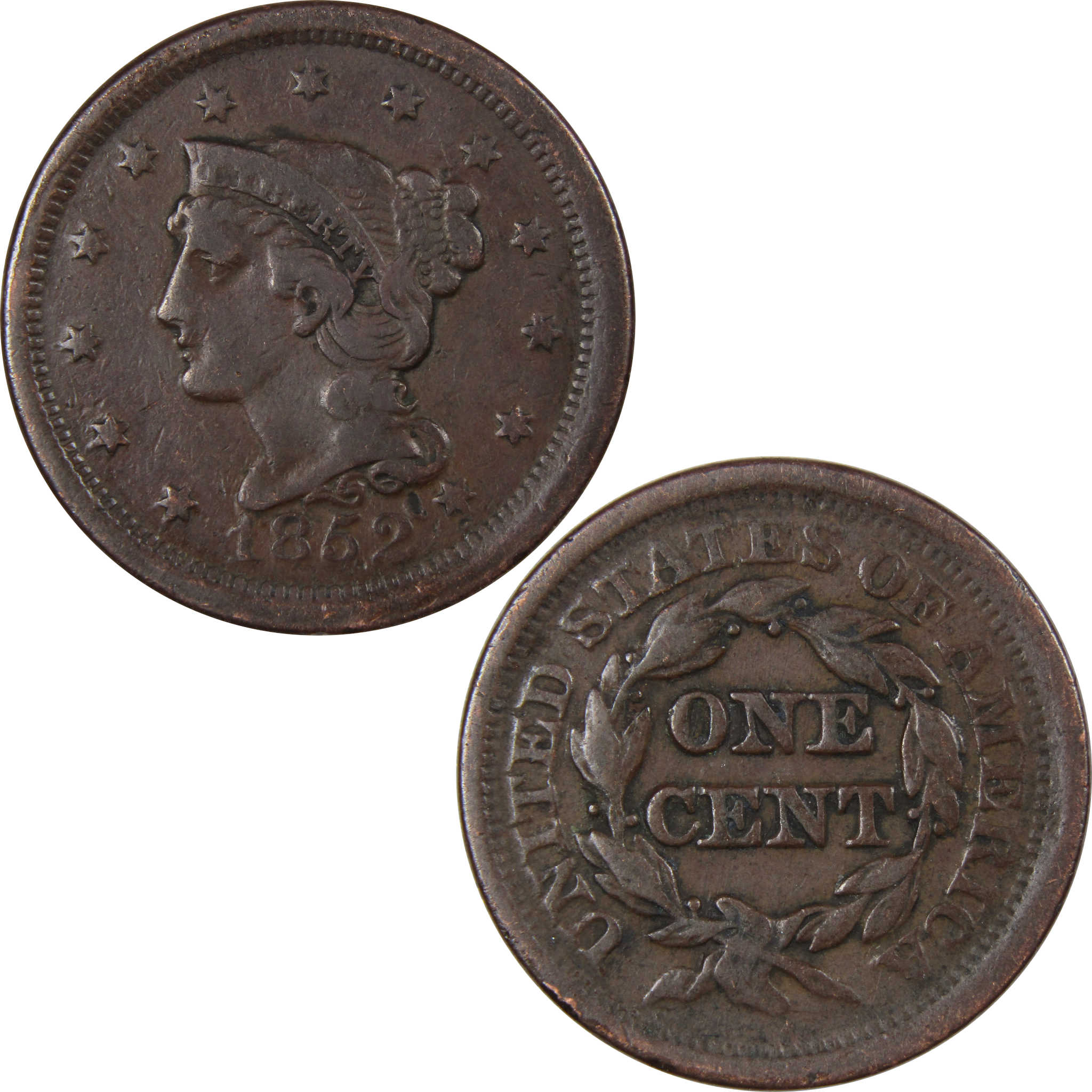 1852 Braided Hair Large Cent VG Very Good Copper Penny 1c SKU:IPC9075