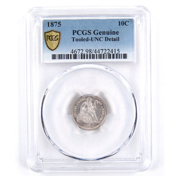 1875 Seated Liberty Dime Uncirculated Details PCGS Silver SKU:CPC2495 - Liberty Seated Dime - Profile Coins &amp; Collectibles
