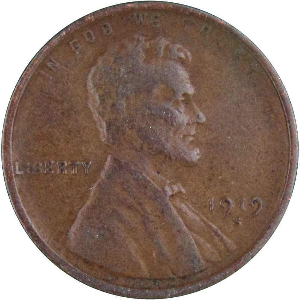 1919 S Lincoln Wheat Cent VF Very Fine Bronze Penny 1c Coin Collectible