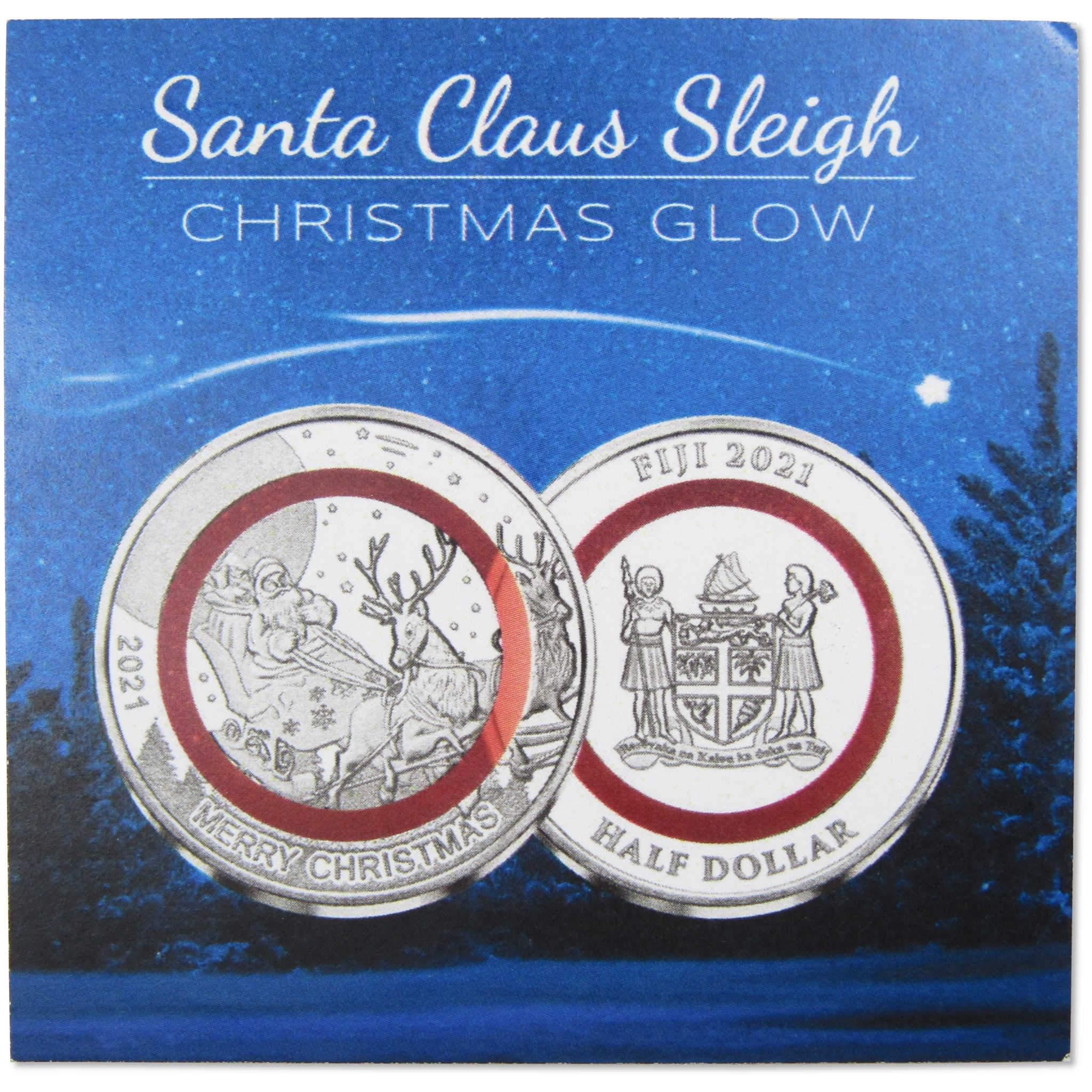 Christmas Glow Santa Claus Sleigh Silver Plated Half Dollar 2021 Fiji COA
